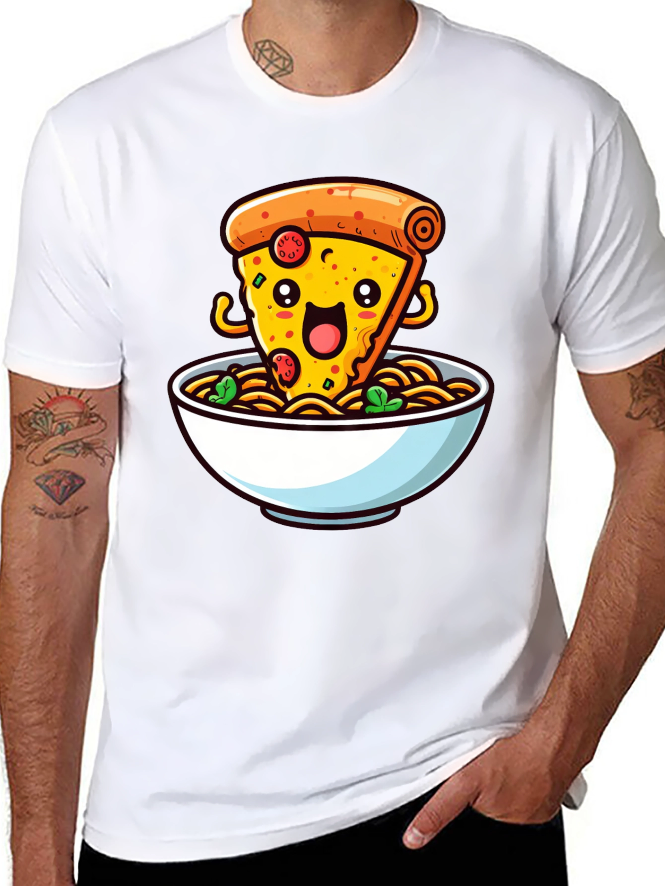 Black Pizza and Noodles Graphic T-Shirt - Black view 8