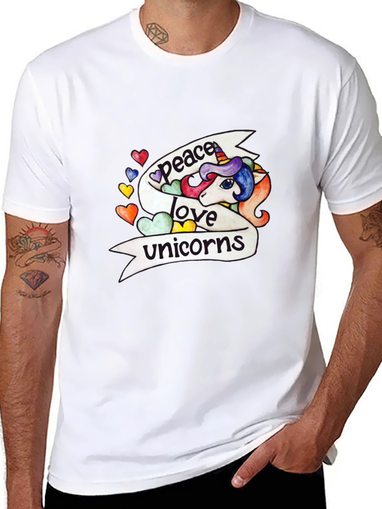 Peace Love Unicorns Graphic Tee - Black Cotton T-Shirt - 8