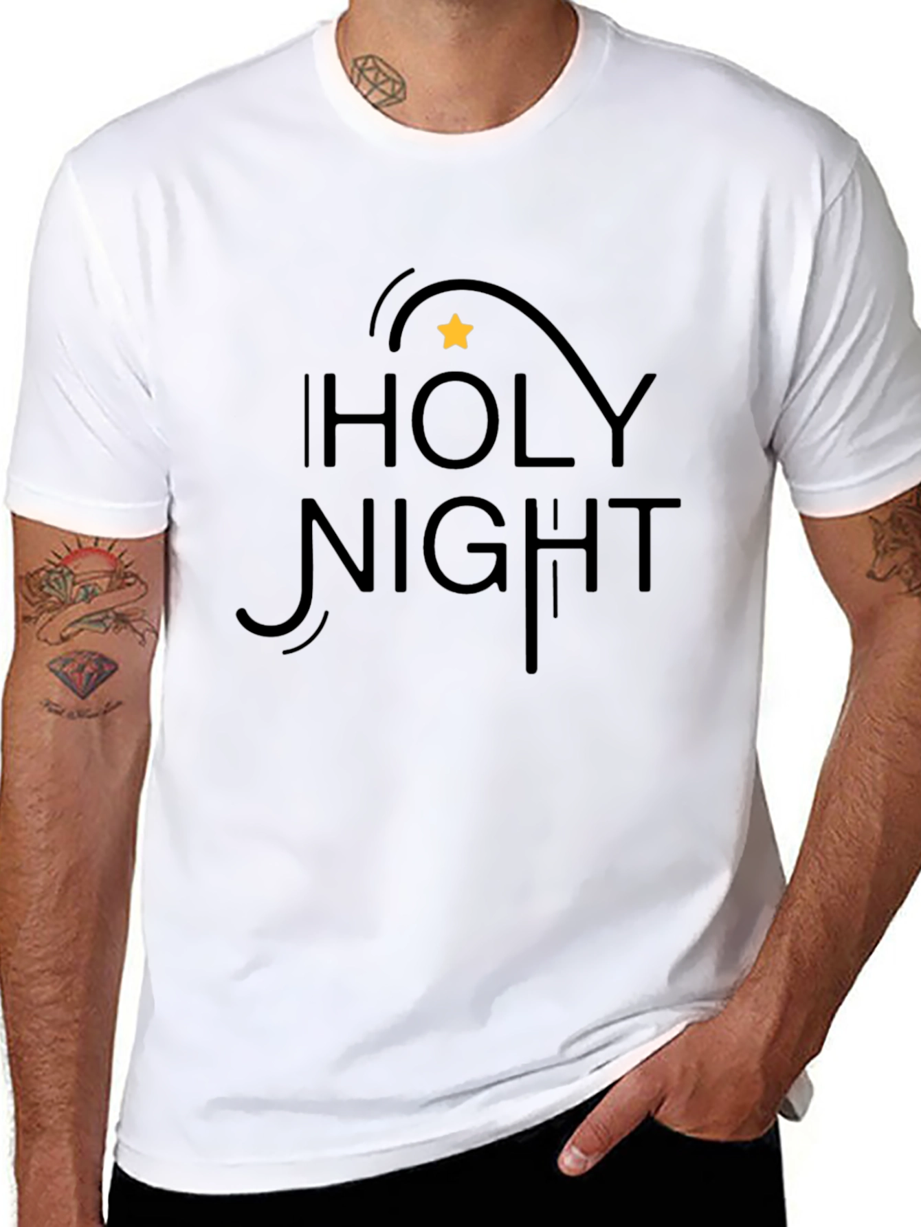 Black Holy Night Graphic Tee - Black Cotton T-Shirt view 8