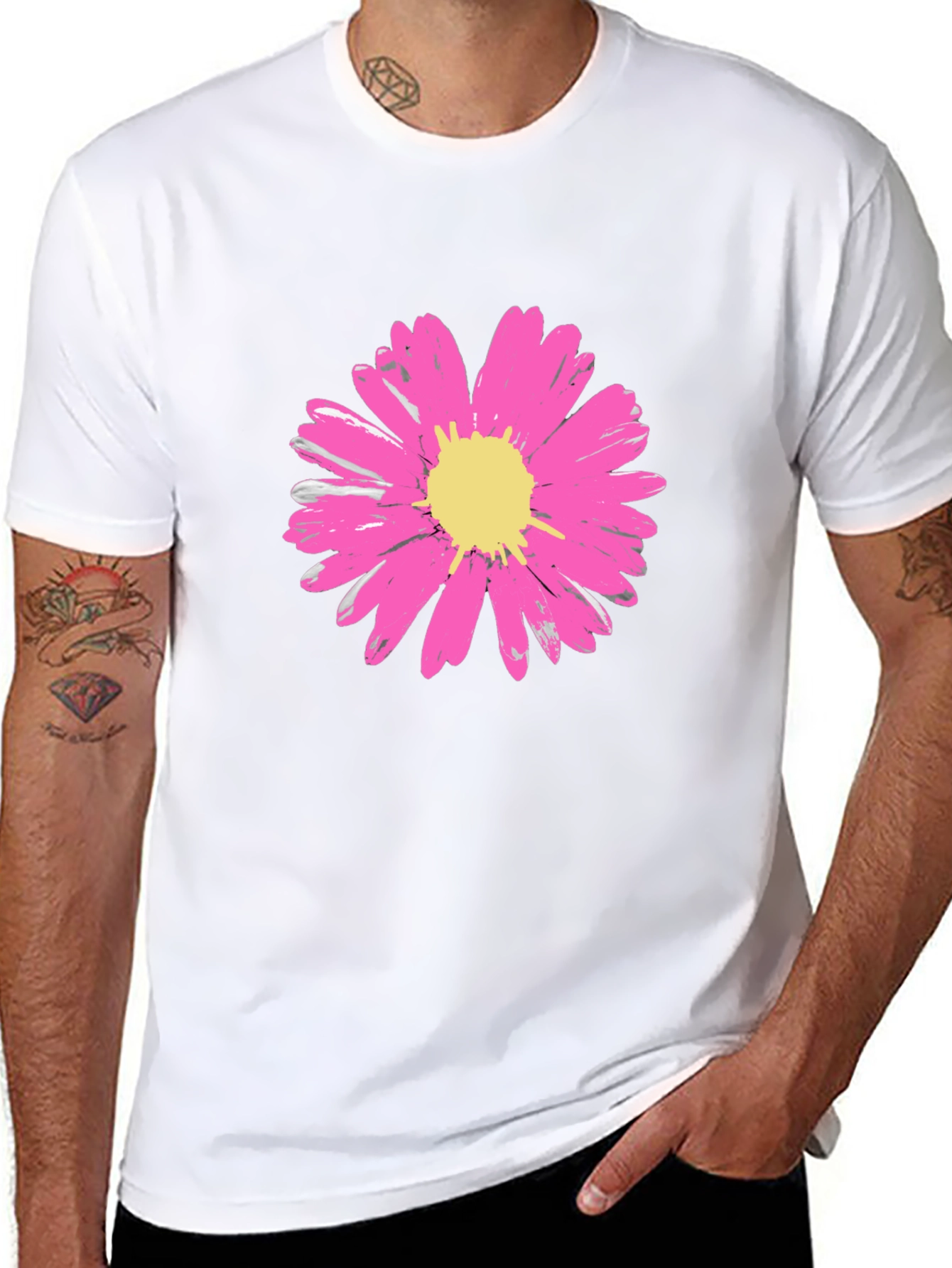 Black Daisy Flower Graphic Tee - Stylish Black Cotton T-Shirt view 8