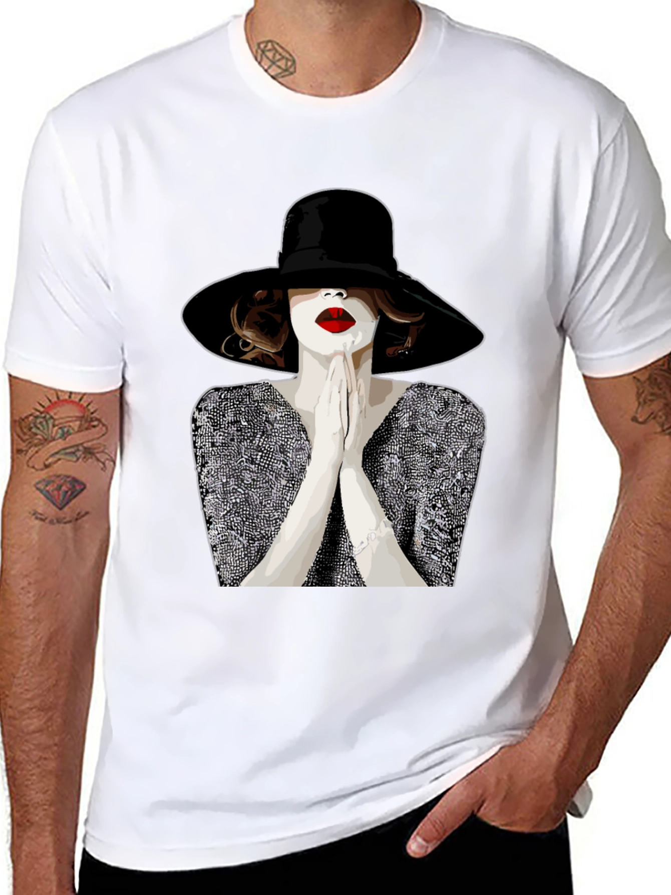 Black Stylish Graphic Tee - Woman with Hat view 8