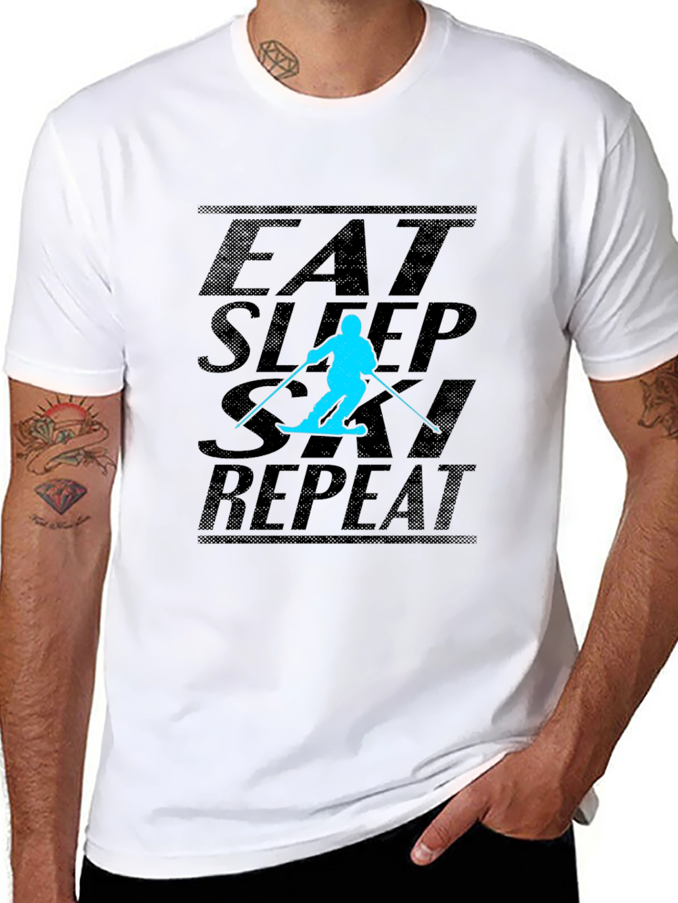 Black Eat Sleep Ski Repeat Black T-Shirt view 8