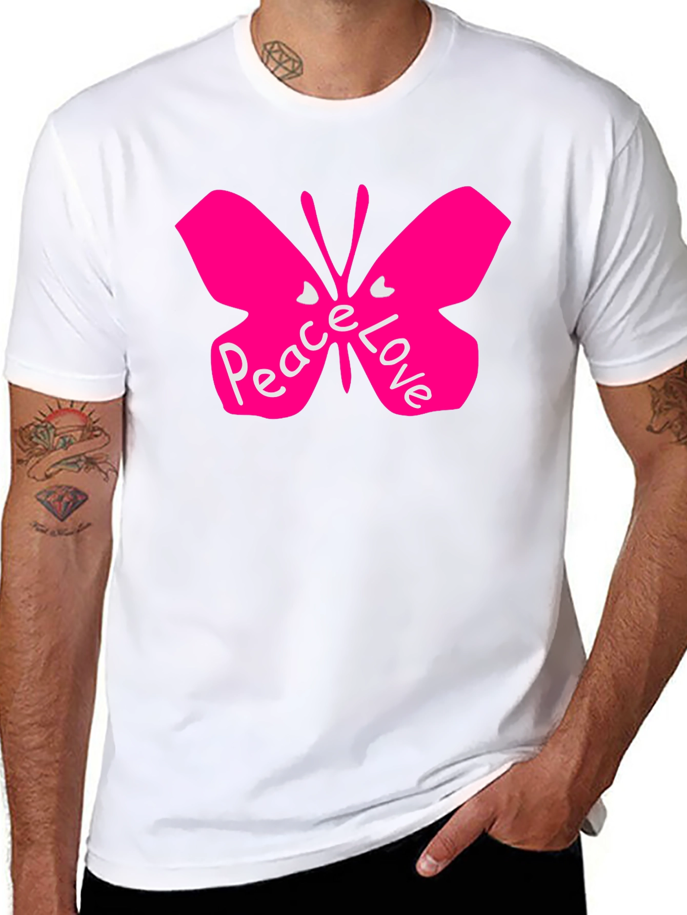 Black Peace Love Butterfly Black T-Shirt view 8
