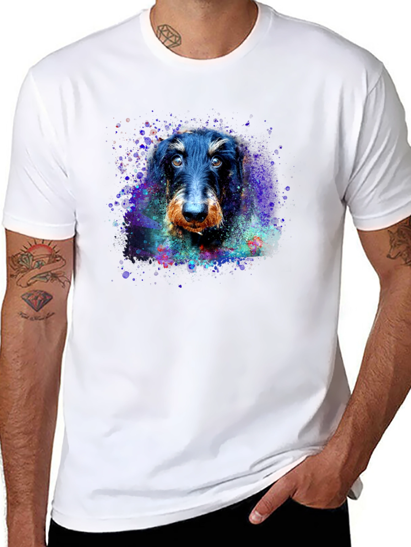 Black Dachshund Dog Watercolor Art Print Black T-Shirt view 8