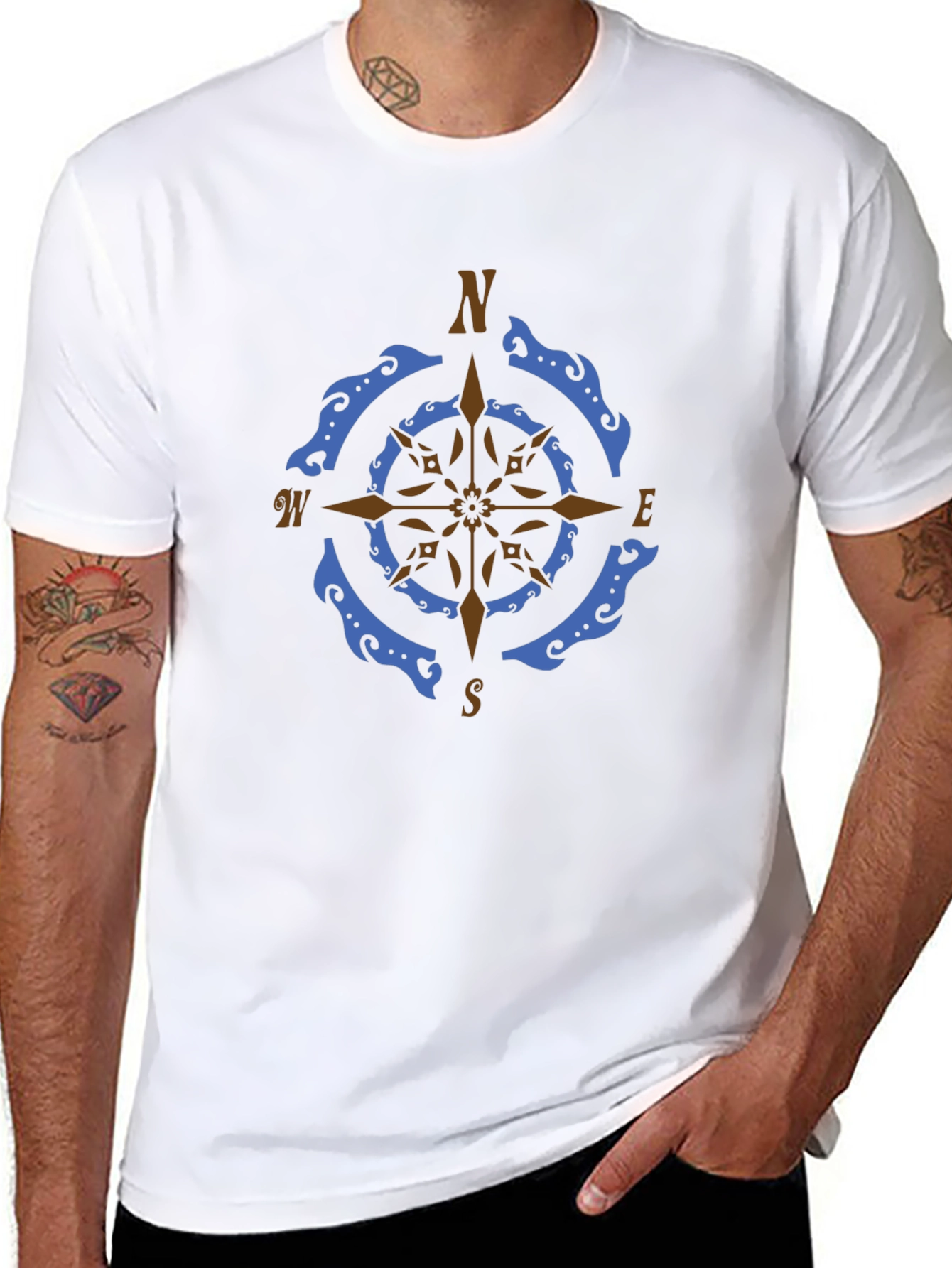 Nautical Compass Rose Graphic Tee - Black - 8