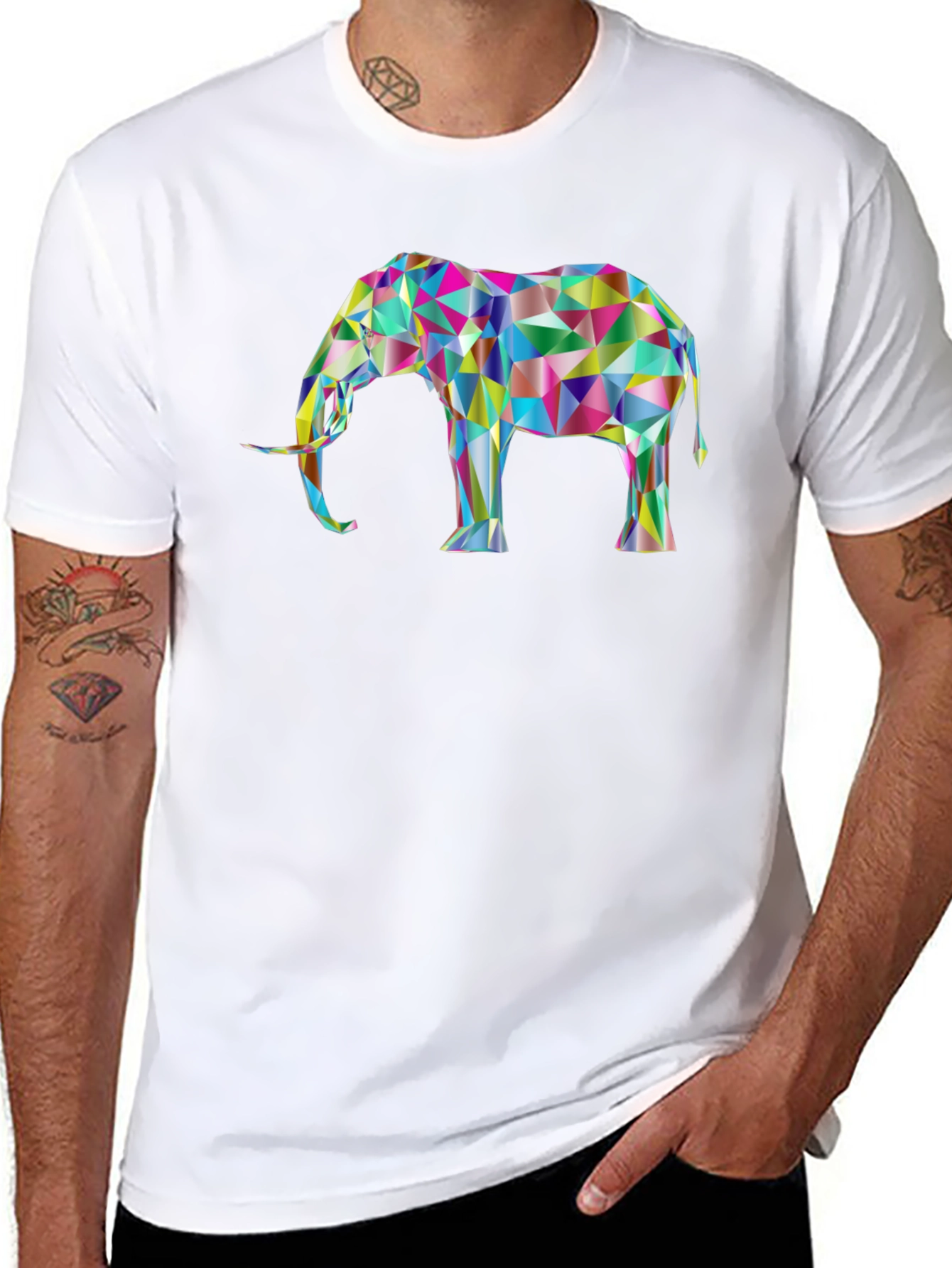 Black Geometric Elephant Graphic Tee - Unique Design! view 8
