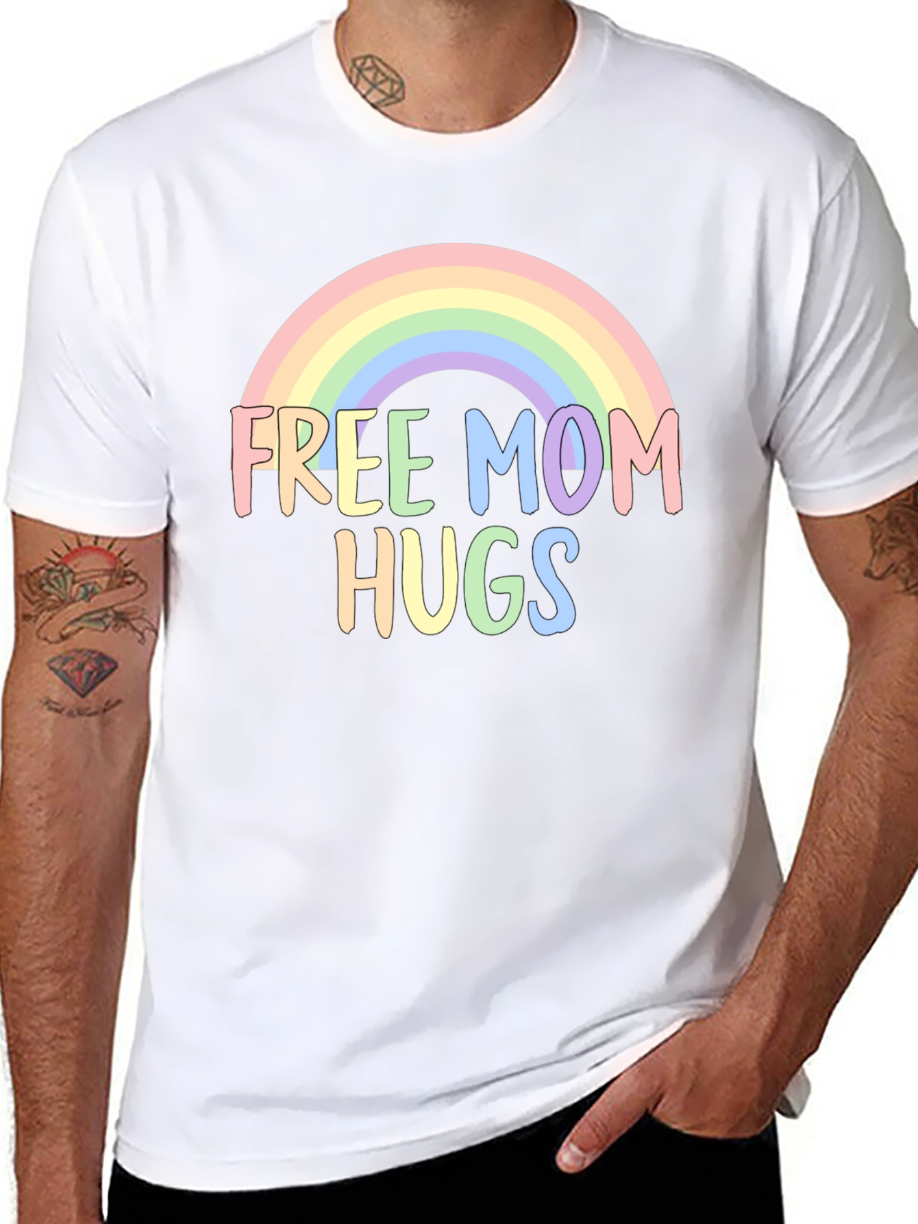 Black Free Mom Hugs Rainbow Graphic Tee view 8