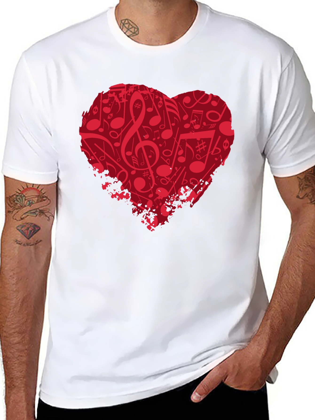 Black Musical Heart Graphic T-Shirt - Black Cotton Tee view 8