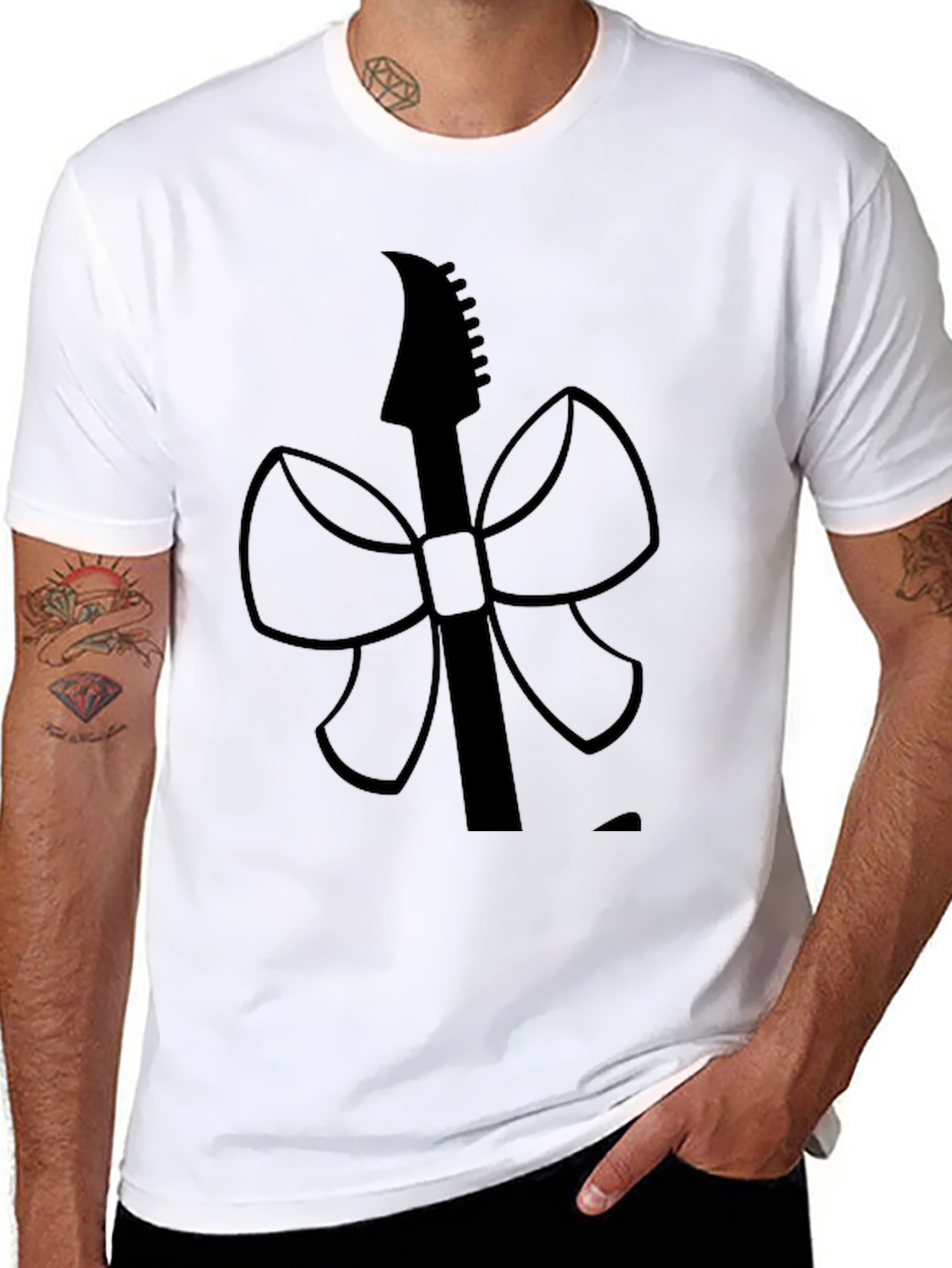 Black Guitar Bow Graphic Tee view 8