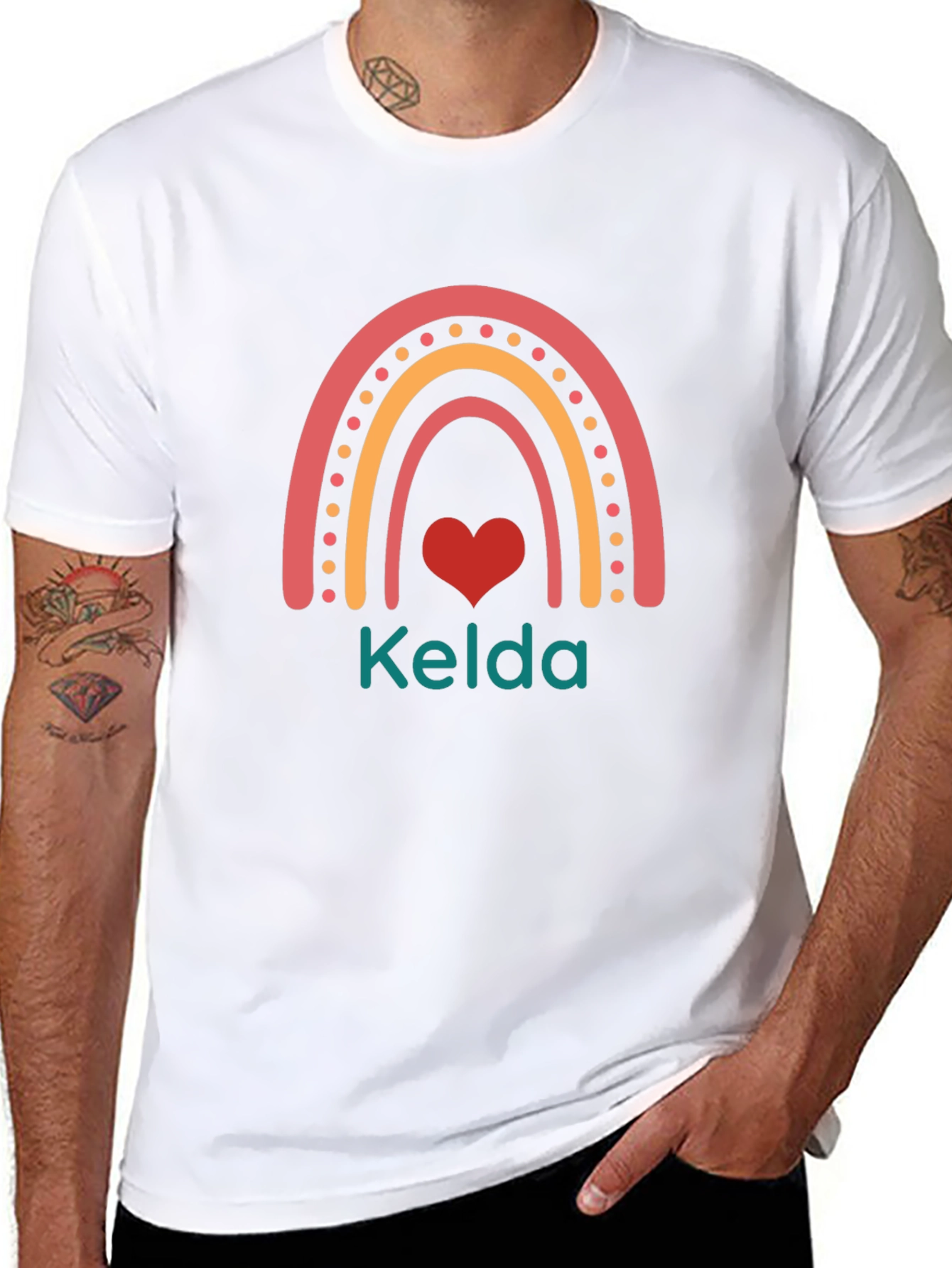 Black Personalized Rainbow Heart Kelda Black T-Shirt view 8