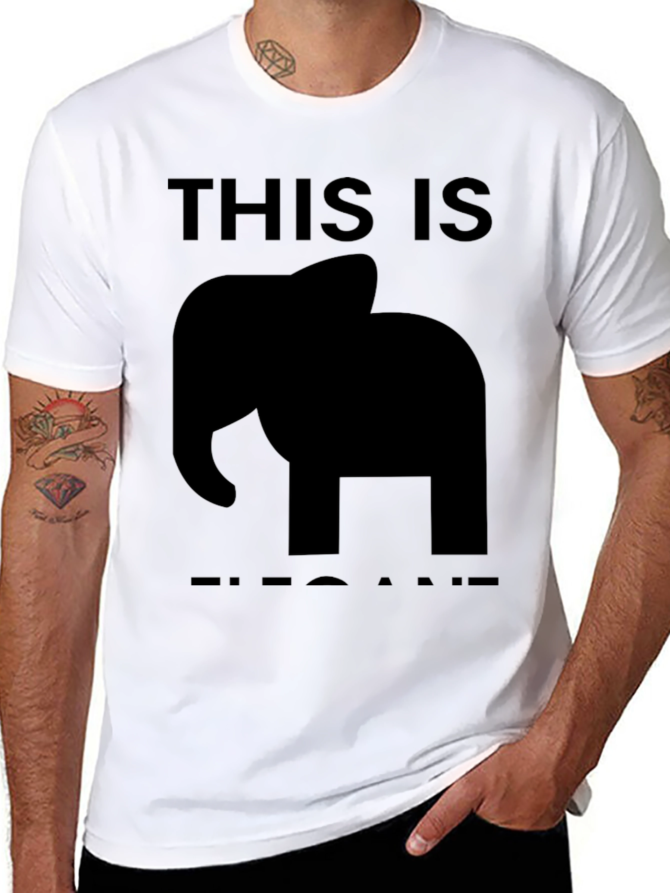 Black Elephant Pun Graphic Tee - This is ELEPHANT view 8