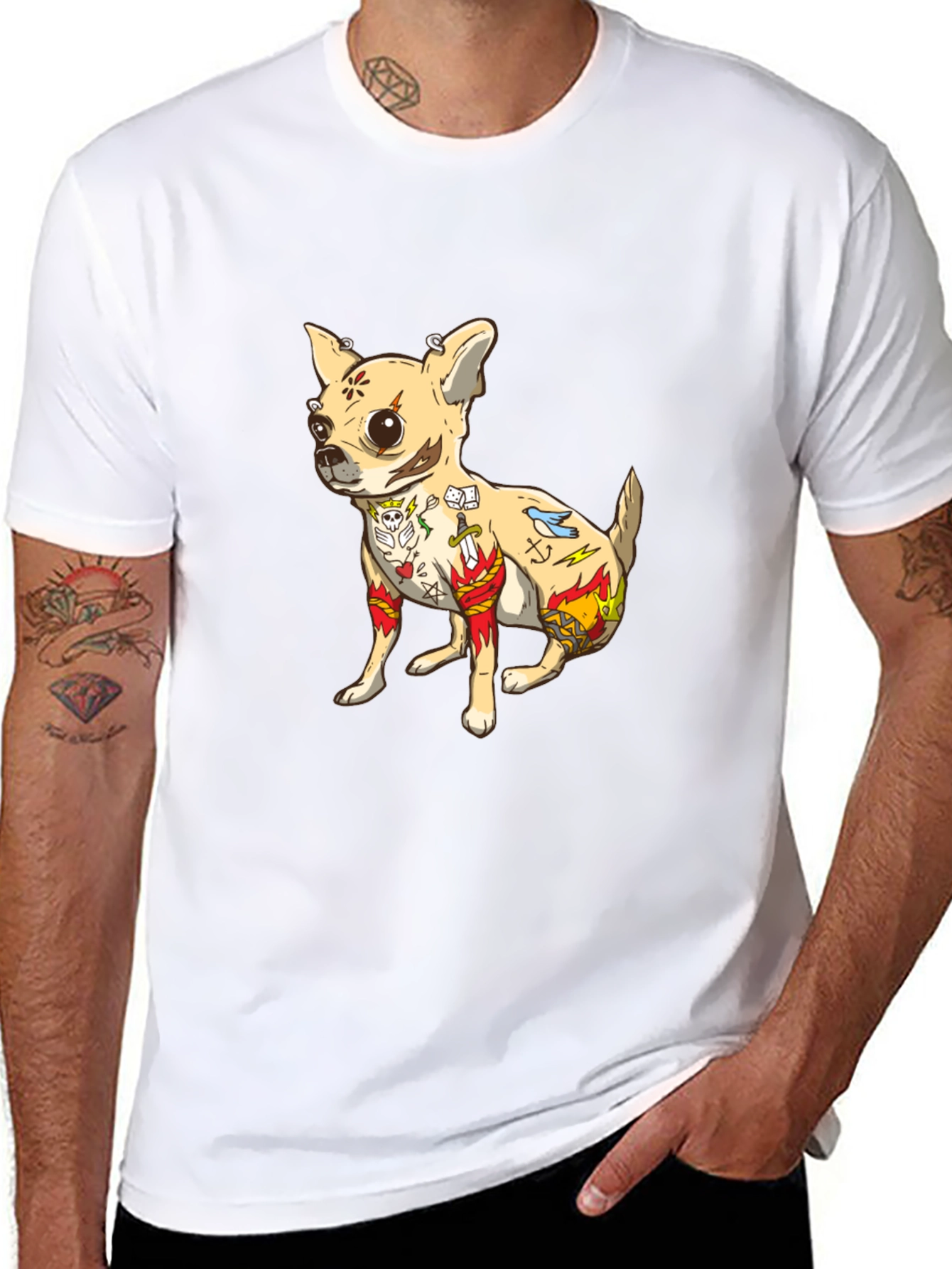Tattooed Chihuahua Graphic Tee - Black Cotton T-Shirt - 8