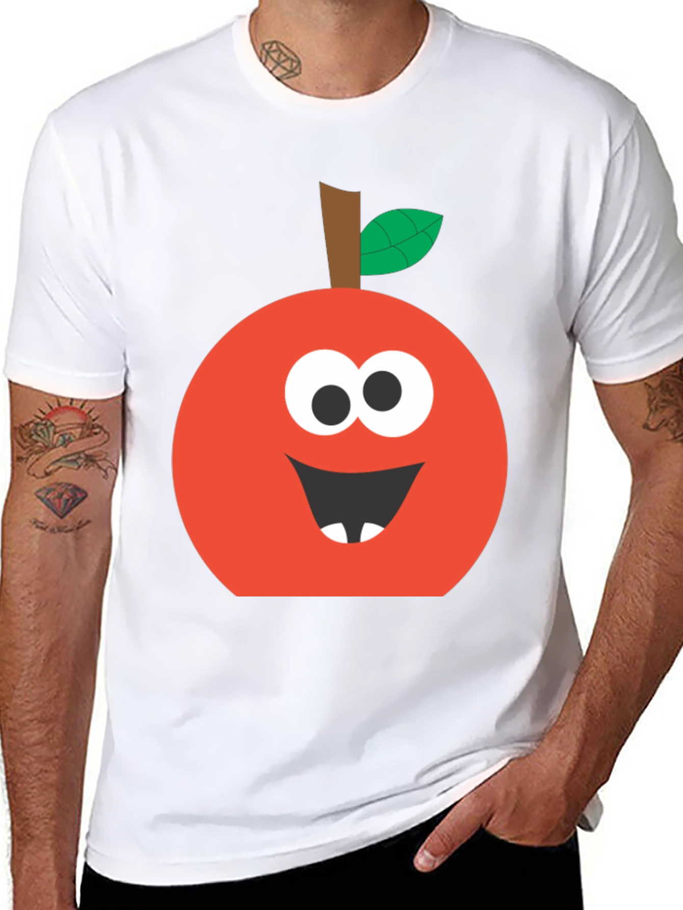 Black Funny Apple Face T-Shirt - Cute Cartoon Graphic Tee view 8