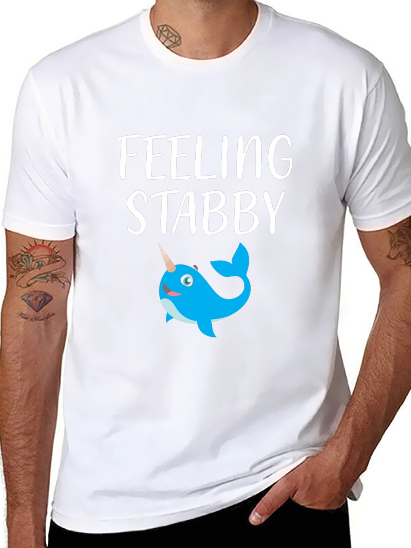 Black Feeling Stabby Narwhal Graphic T-Shirt - Black view 8