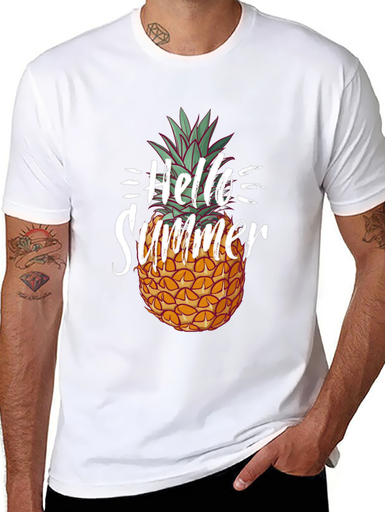 Black Hello Summer Pineapple Graphic Tee - Unisex view 8