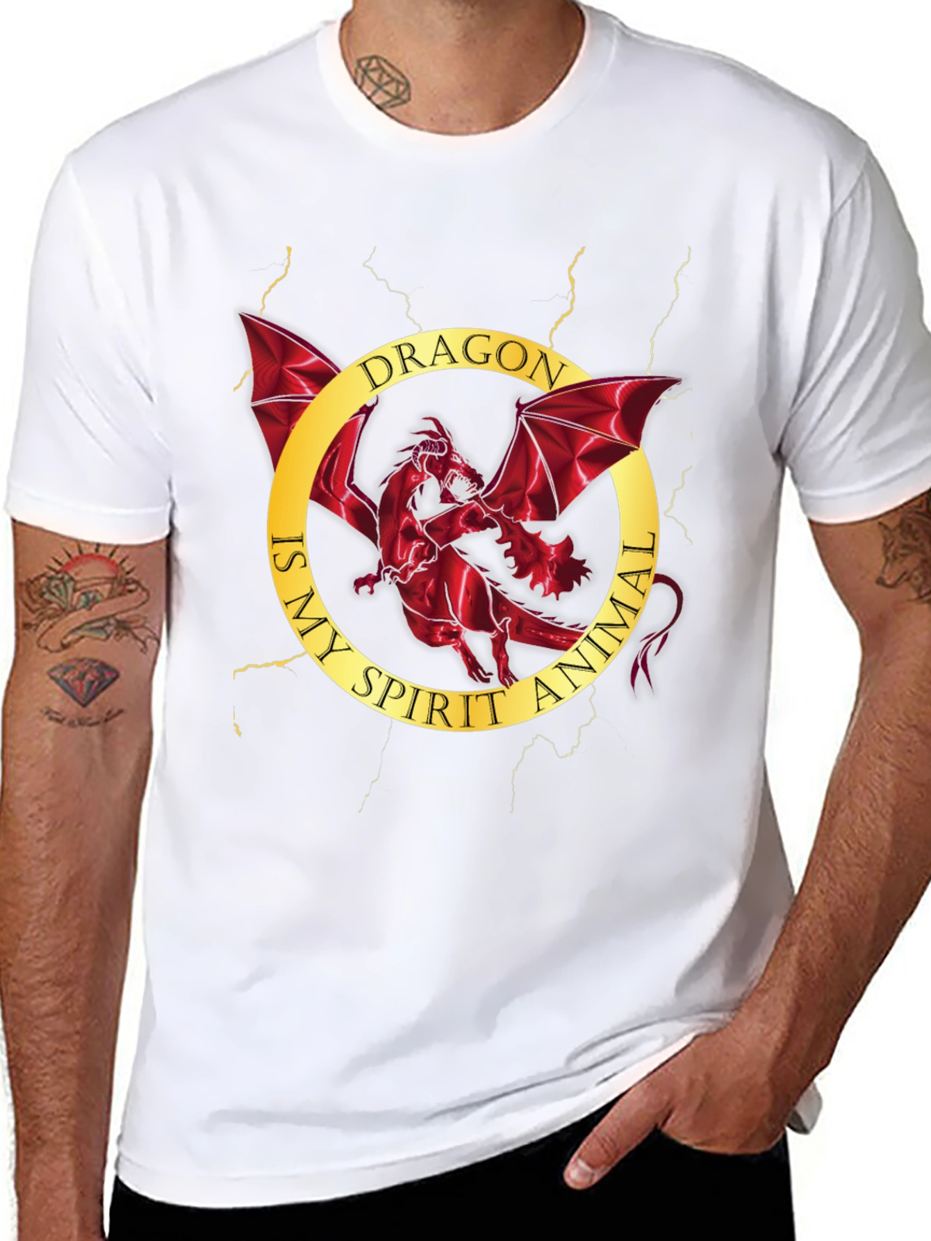 Black Dragon Spirit Animal Graphic Tee - Men's Black T-Shirt view 8