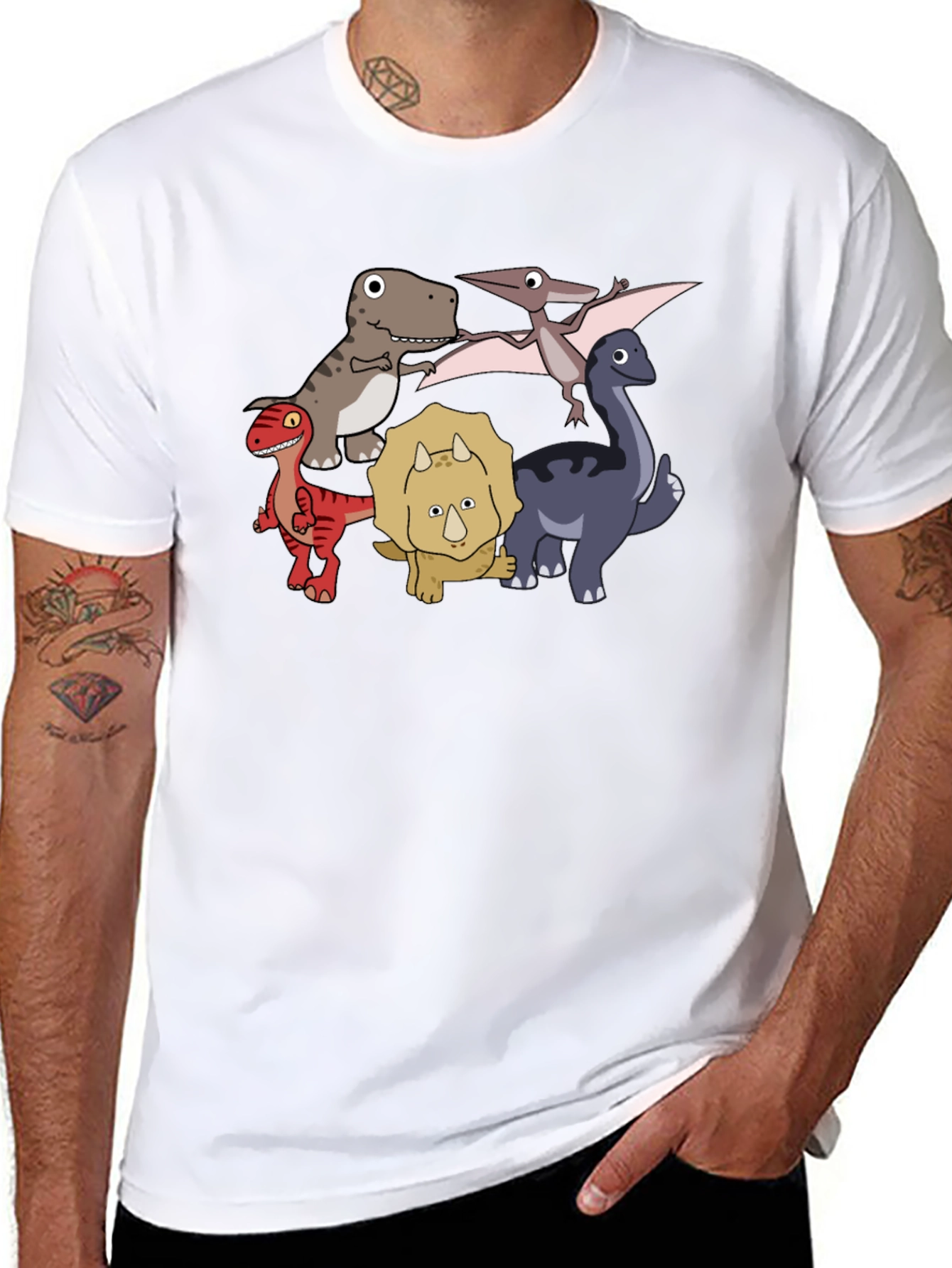 Black Dinosaur Cartoon Graphic Black T-Shirt view 8