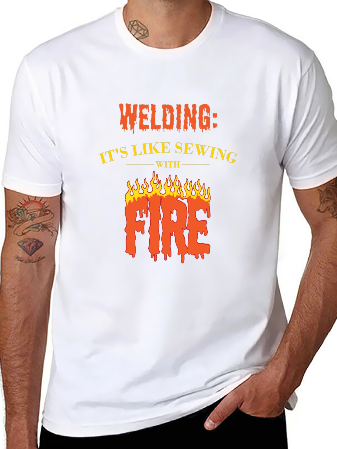 Black Welding Like Sewing With Fire Black T-Shirt view 8