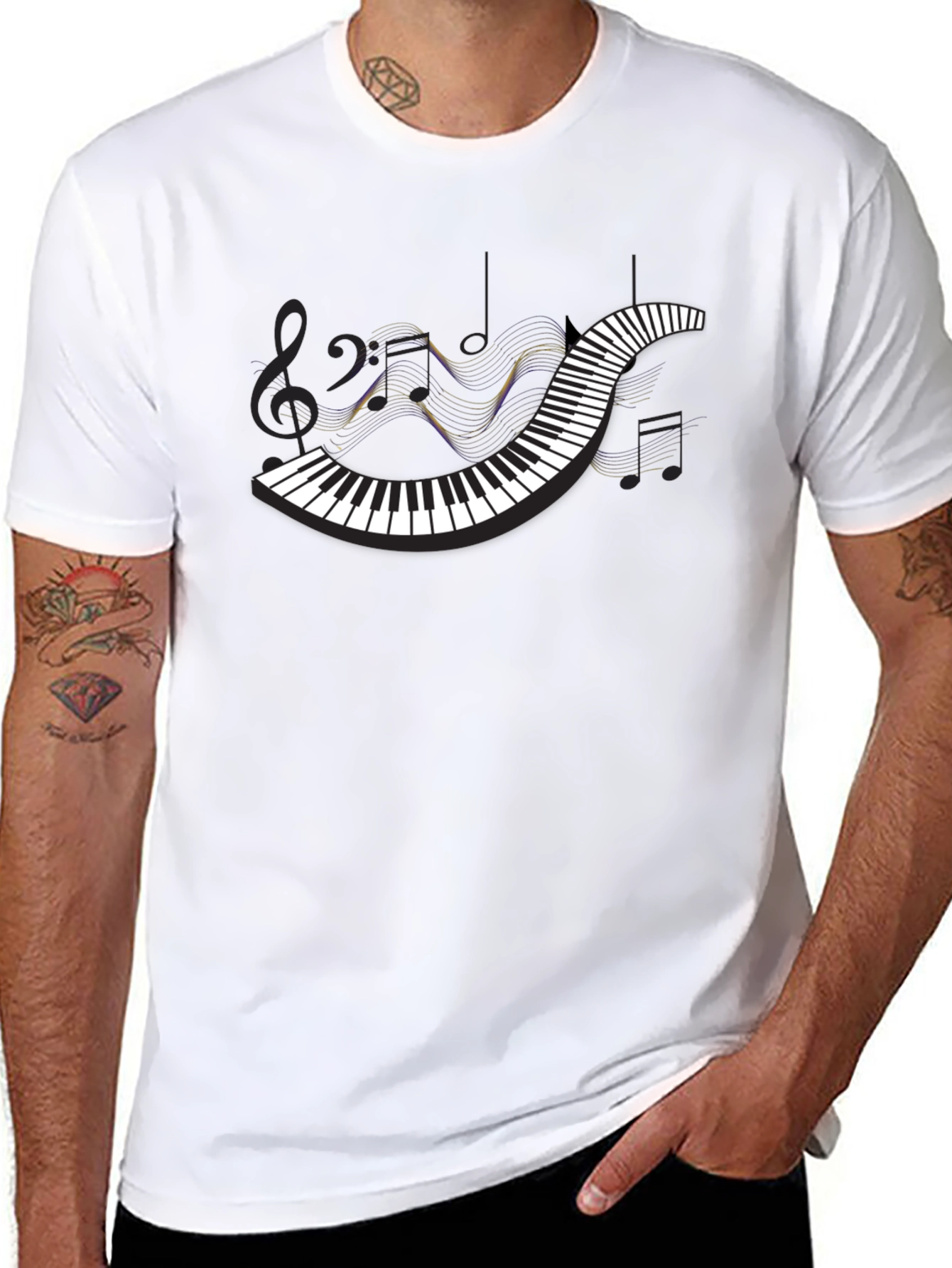 Black Piano Keys Music Notes Black T-Shirt view 8