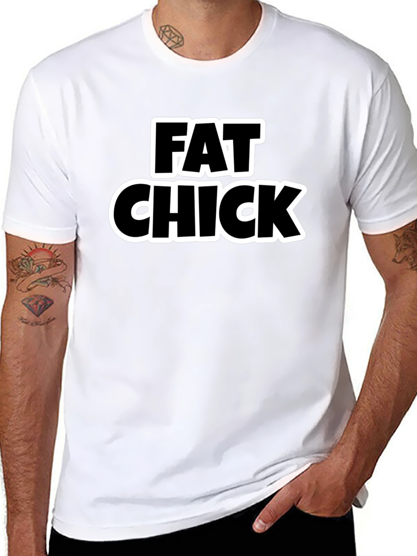 Black Fat Chick Funny Sarcastic Graphic Tee - Black view 8