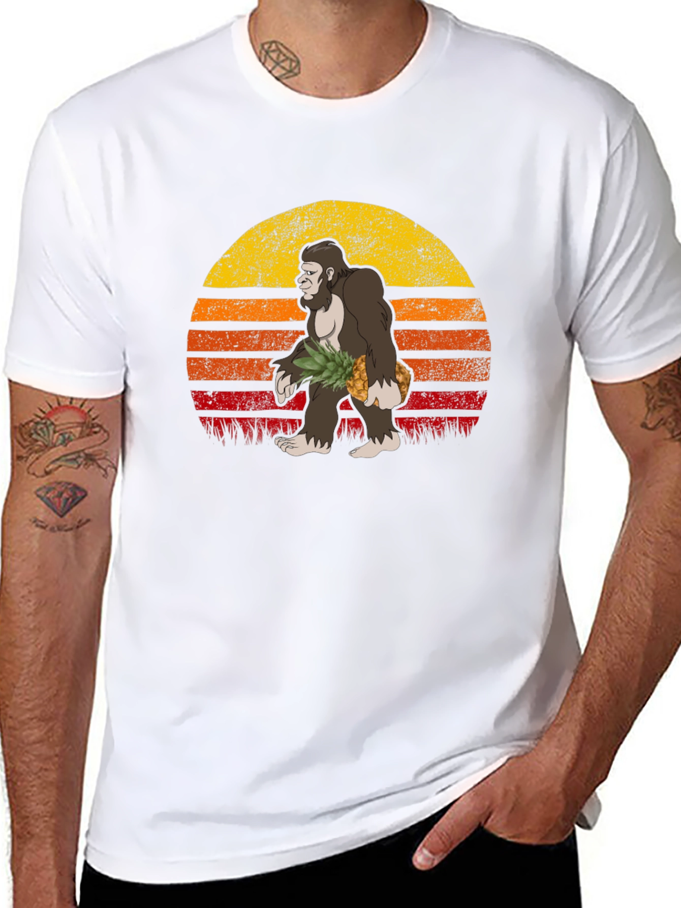 Black Bigfoot Pineapple Sunset Graphic Tee view 8