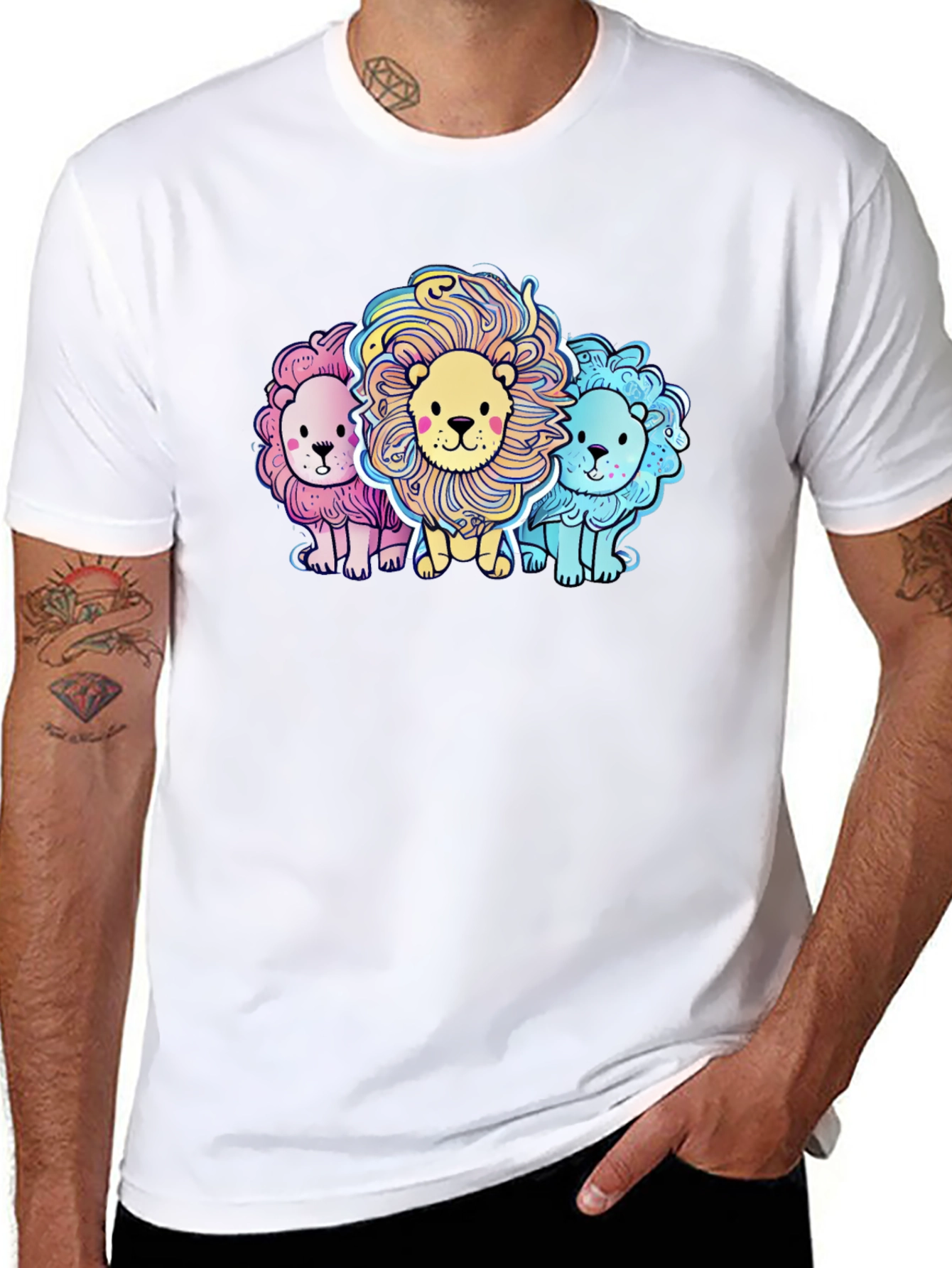 Black Cute Cartoon Lions Graphic Tee view 8