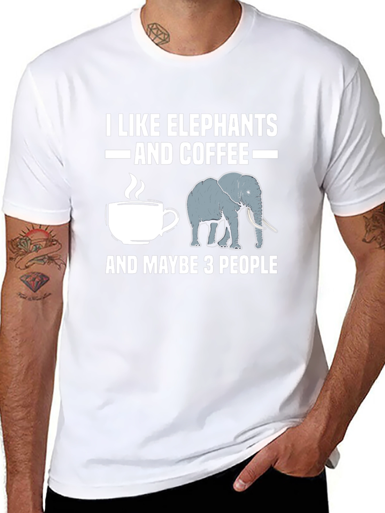 Black I Like Elephants and Coffee T-Shirt view 8