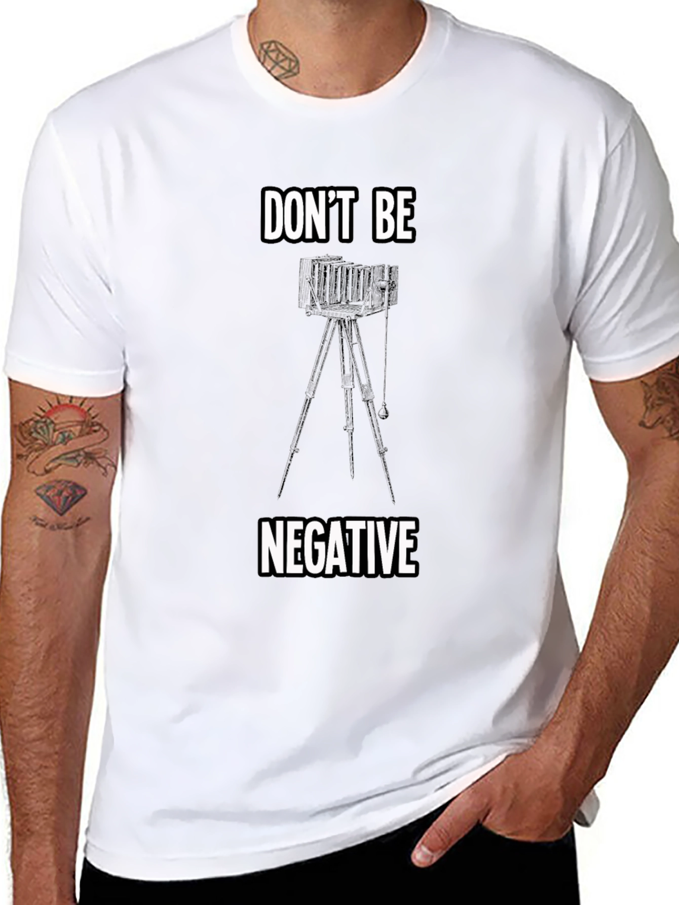 Black Don't Be Negative Camera T-Shirt view 8