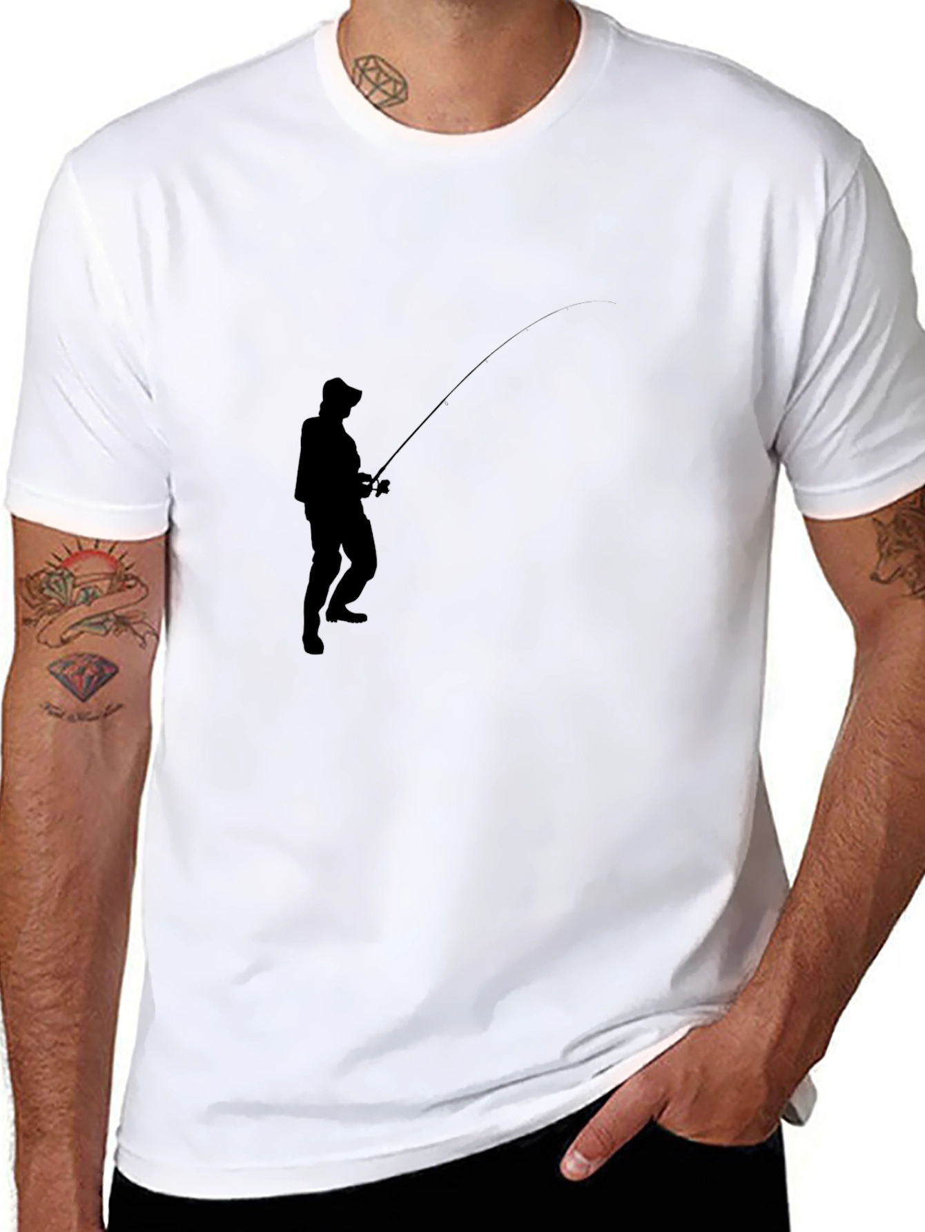 Black Fishing Silhouette Graphic Tee - Classic Black Cotton Blend view 8