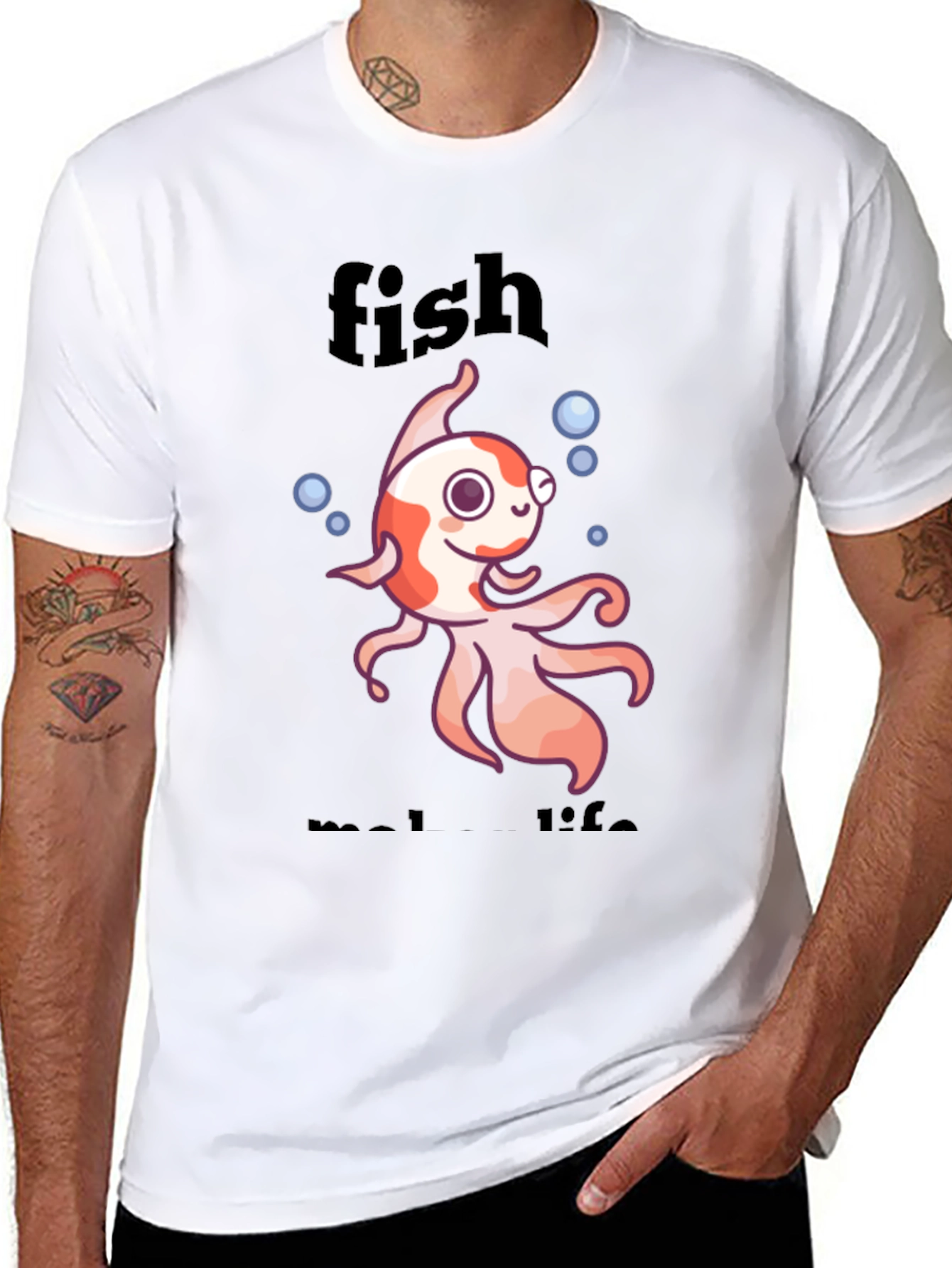 Black Fish Make Life T-Shirt - Fun Animal Design view 8