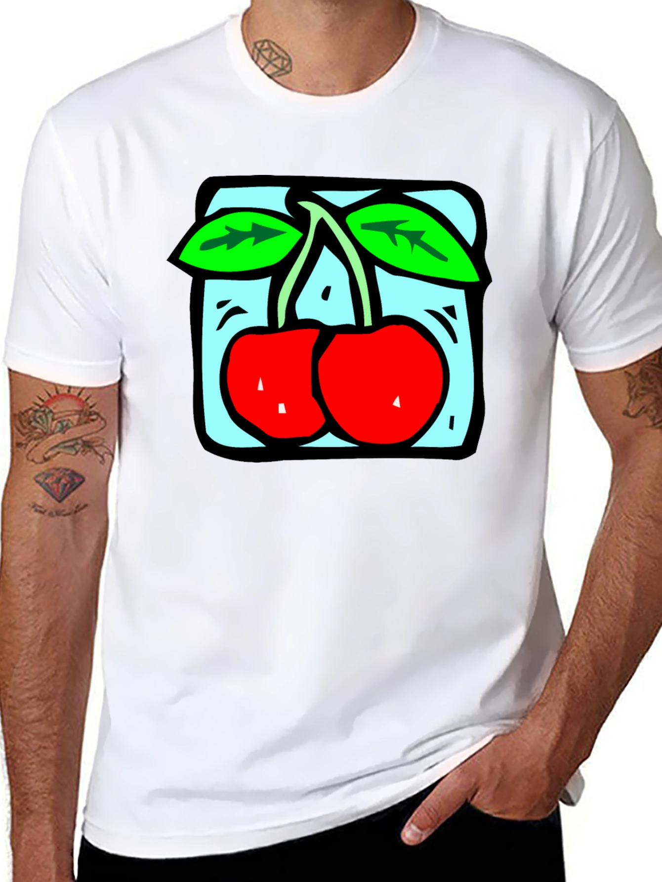 Black Retro Cherry Graphic Tee - Black Cotton T-Shirt view 8