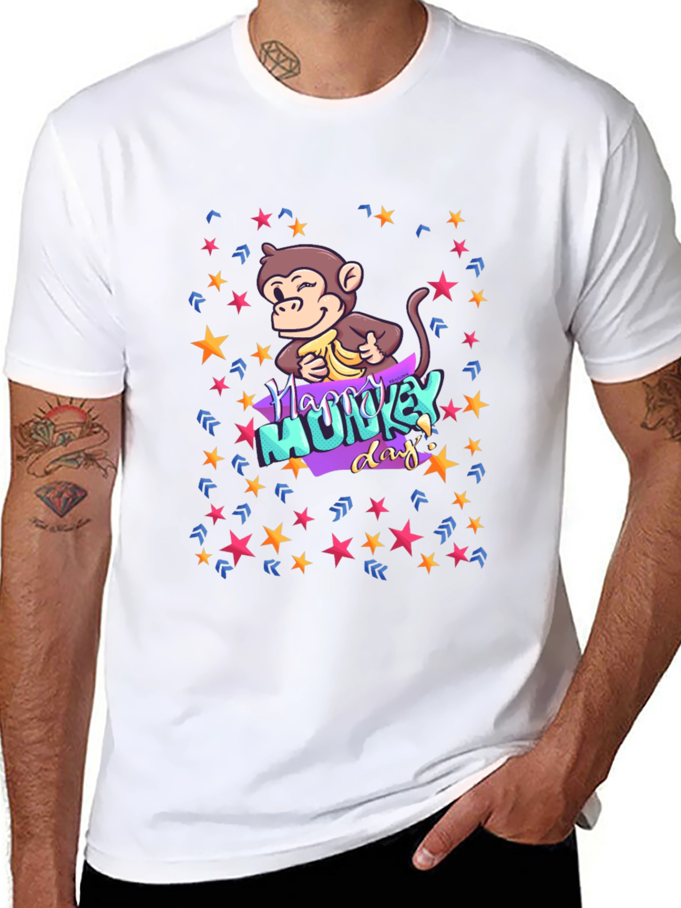 Black Happy Monkey Day Graphic Tee - Novelty Design view 8