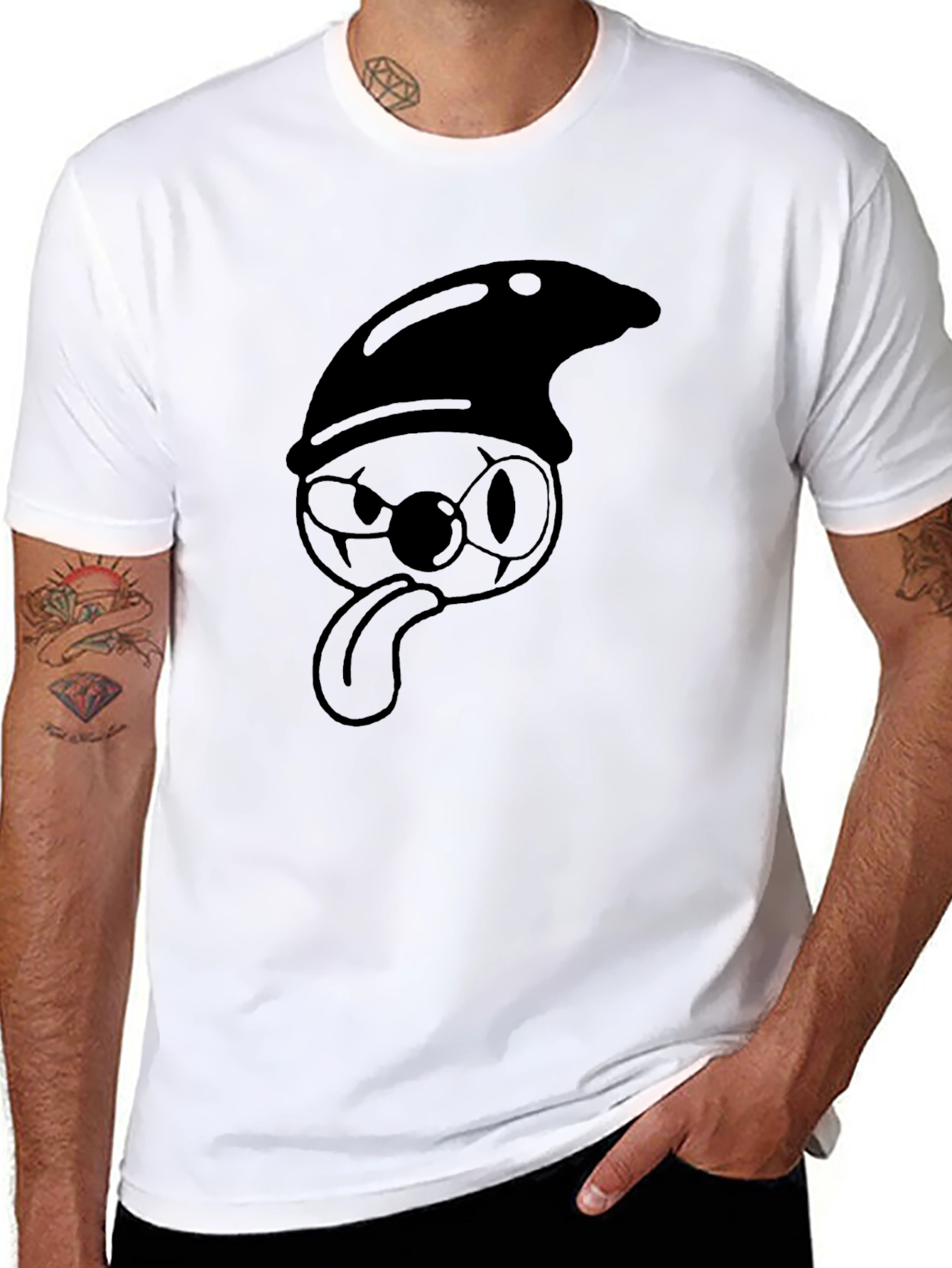 Black Funny Cartoon Character T-Shirt - Black view 8