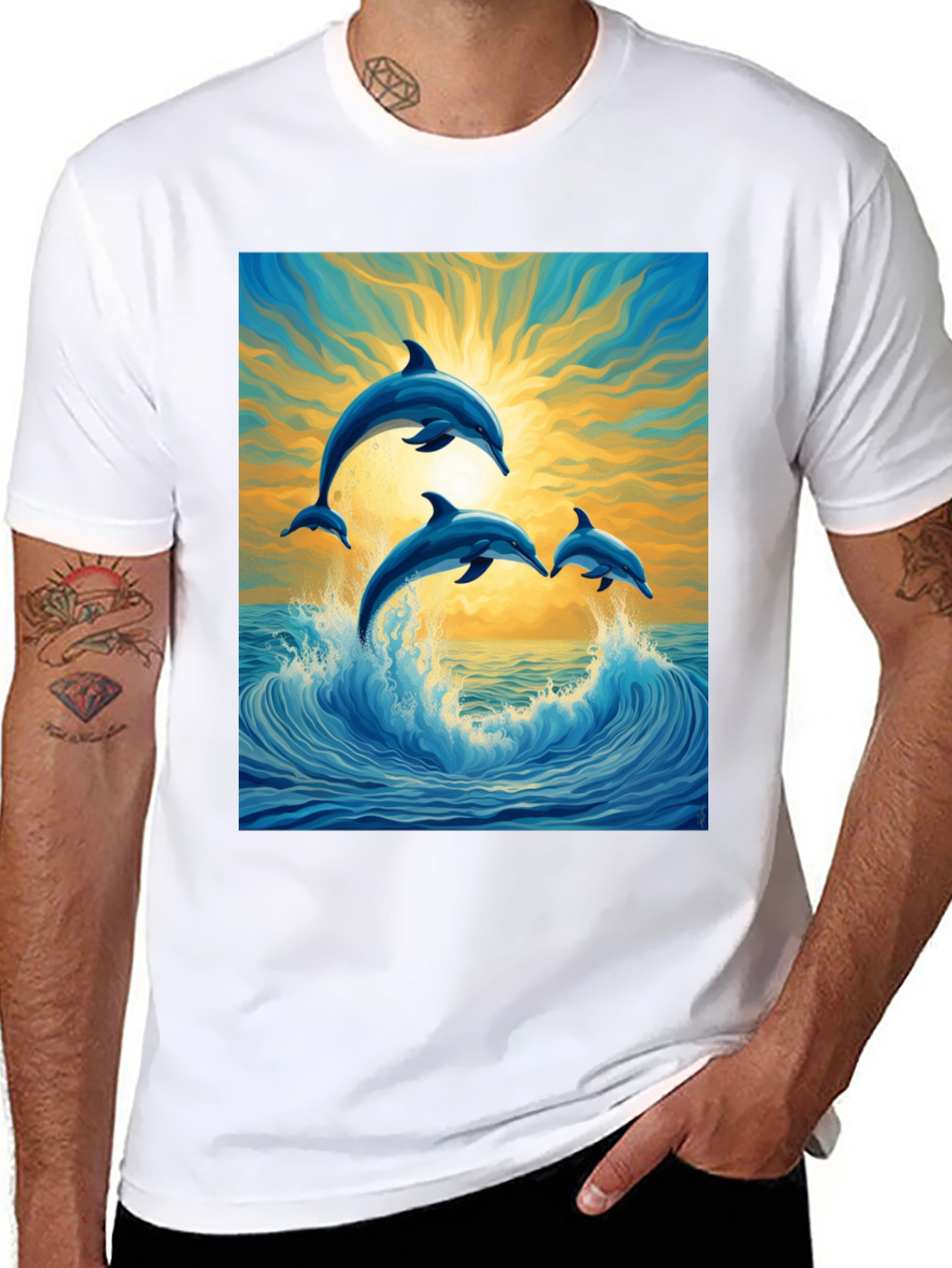 Black Dolphin Wave Graphic Tee - Stylish Ocean Lover's Shirt view 8