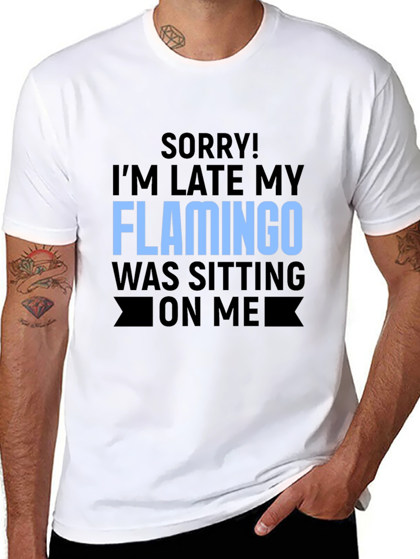 Black Funny Flamingo Graphic T-Shirt for Latecomers view 8