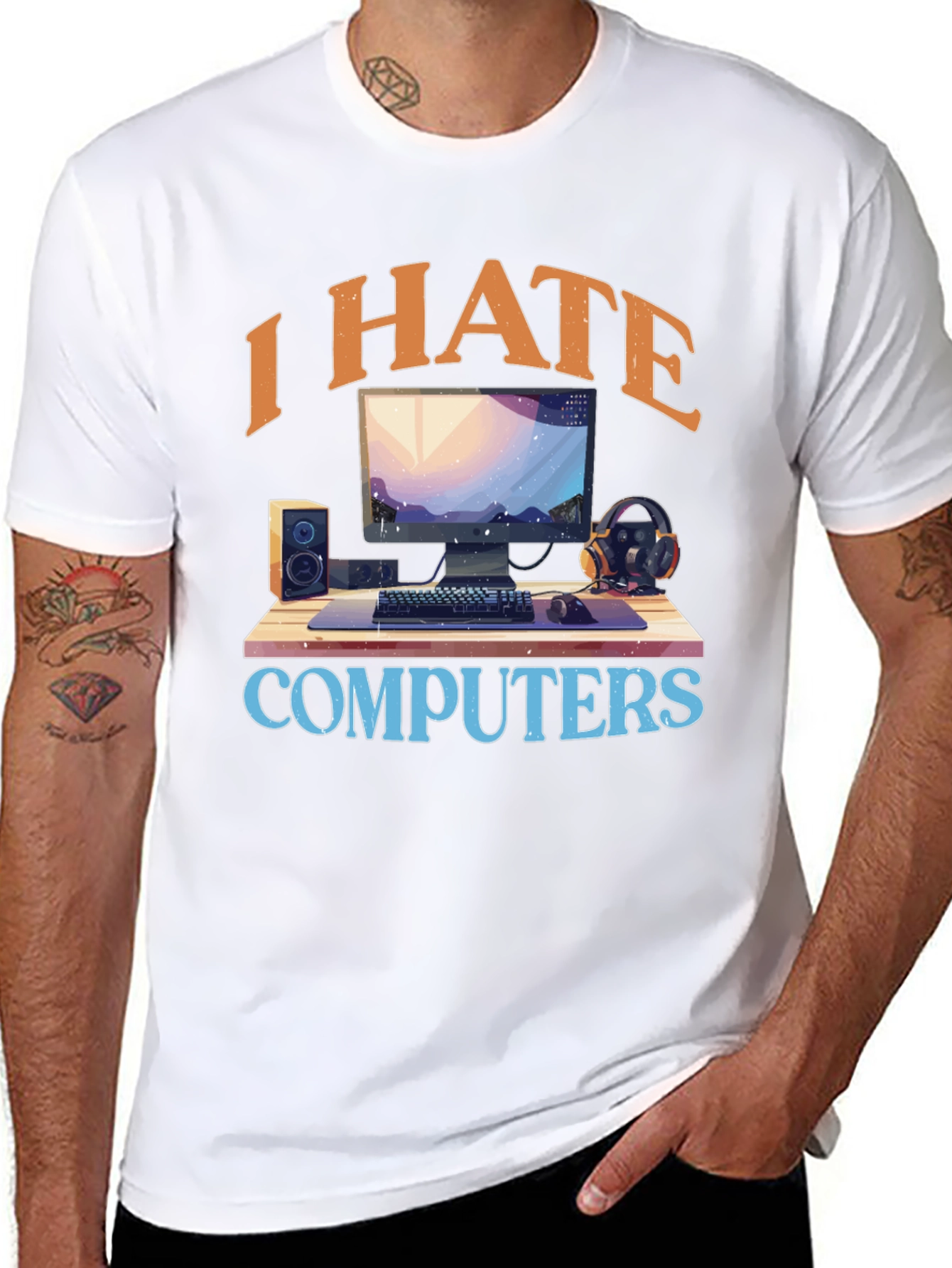 Black I Hate Computers Graphic Tee view 8