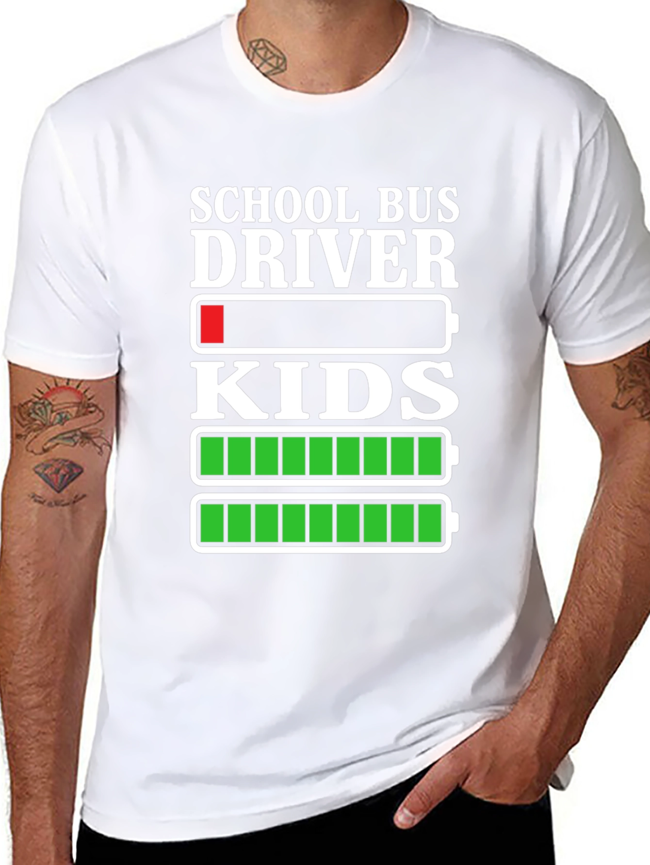 Black School Bus Driver Battery T-Shirt view 8