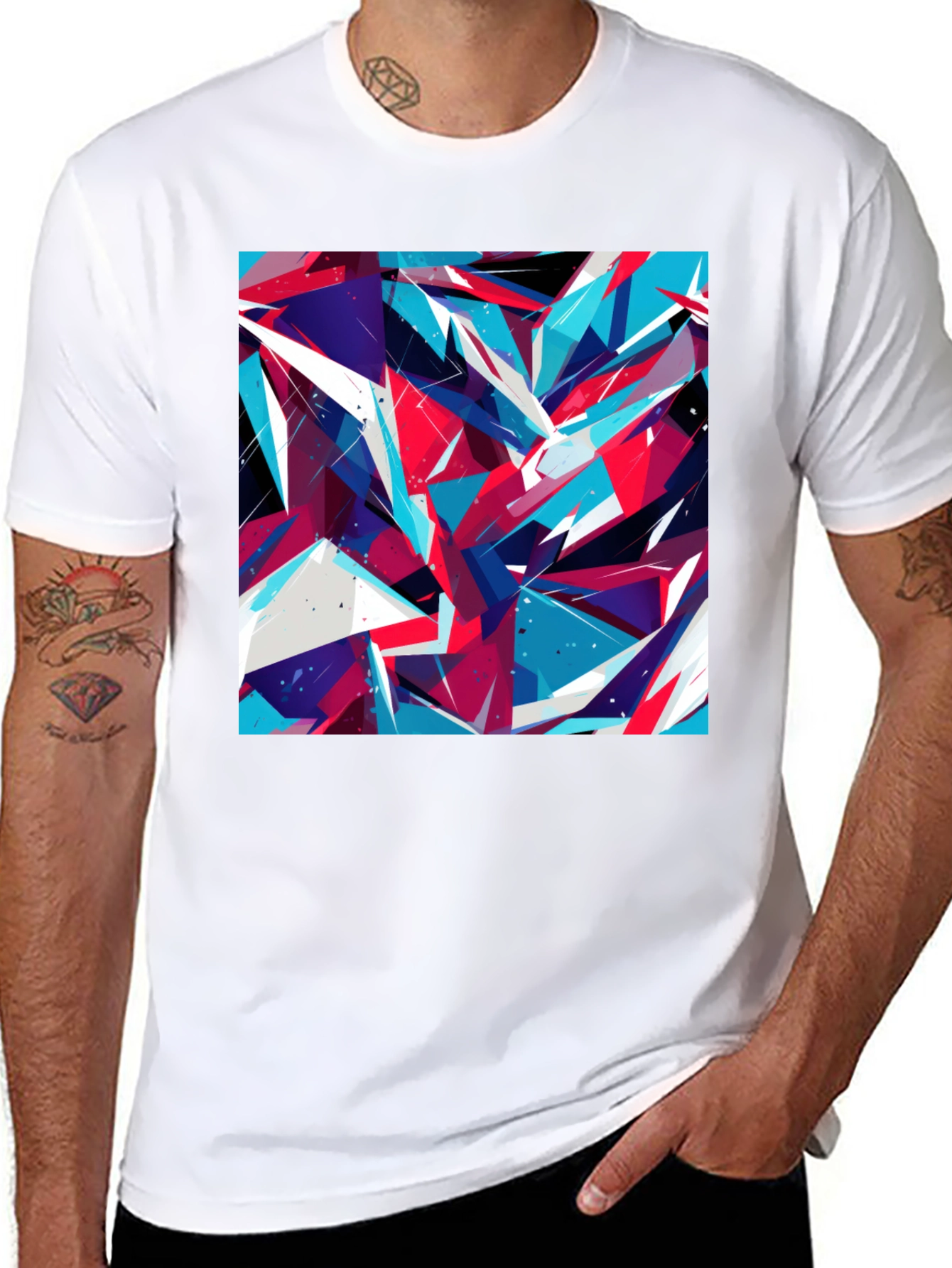 Black Abstract Geometric Print Black T-Shirt view 8