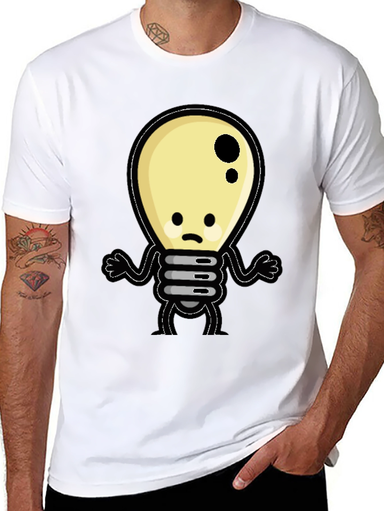 Black Sad Light Bulb Graphic T-Shirt - Black Cotton Tee view 8