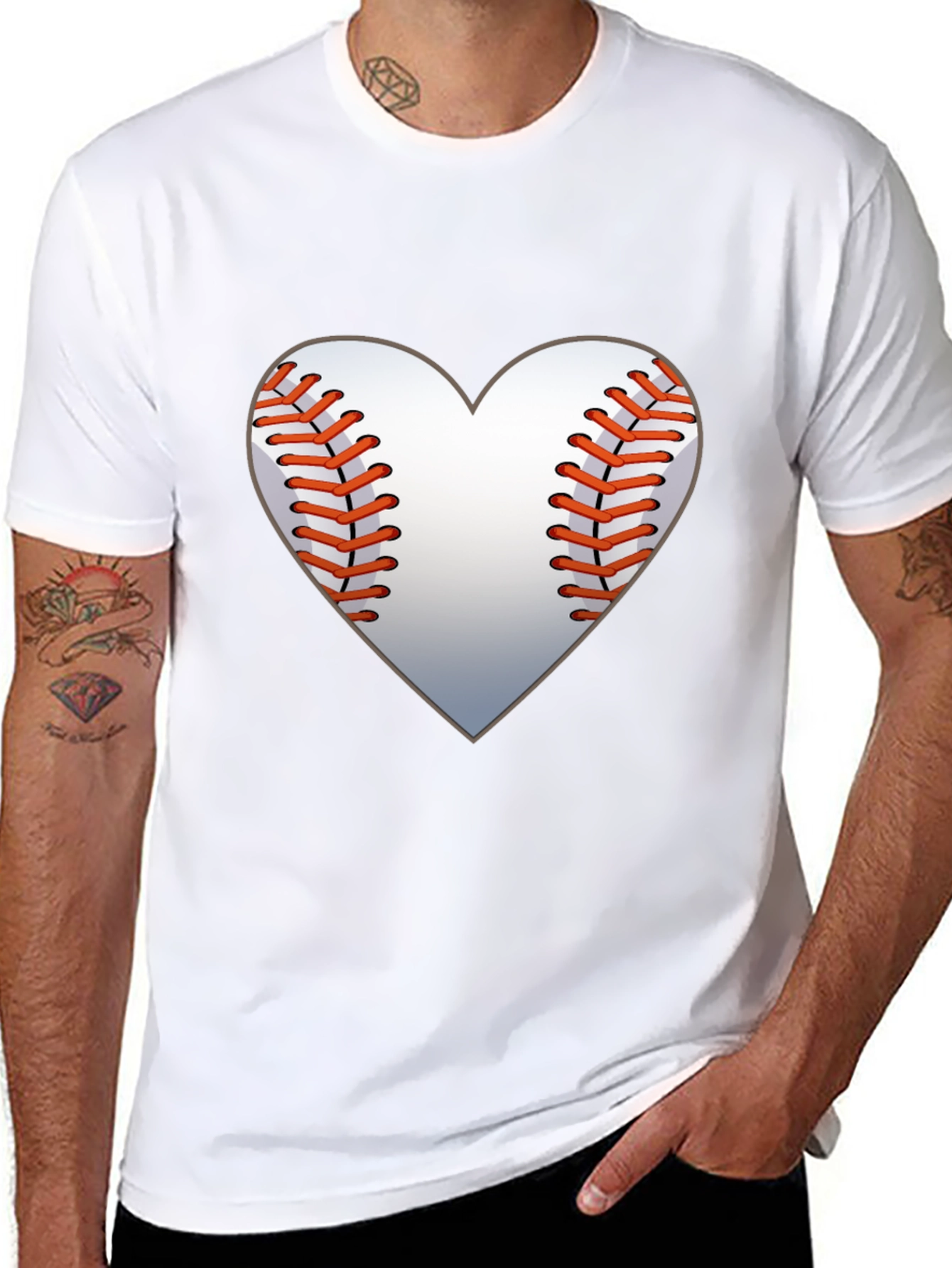 Black Baseball Heart Graphic Tee - Black Cotton Shirt view 8