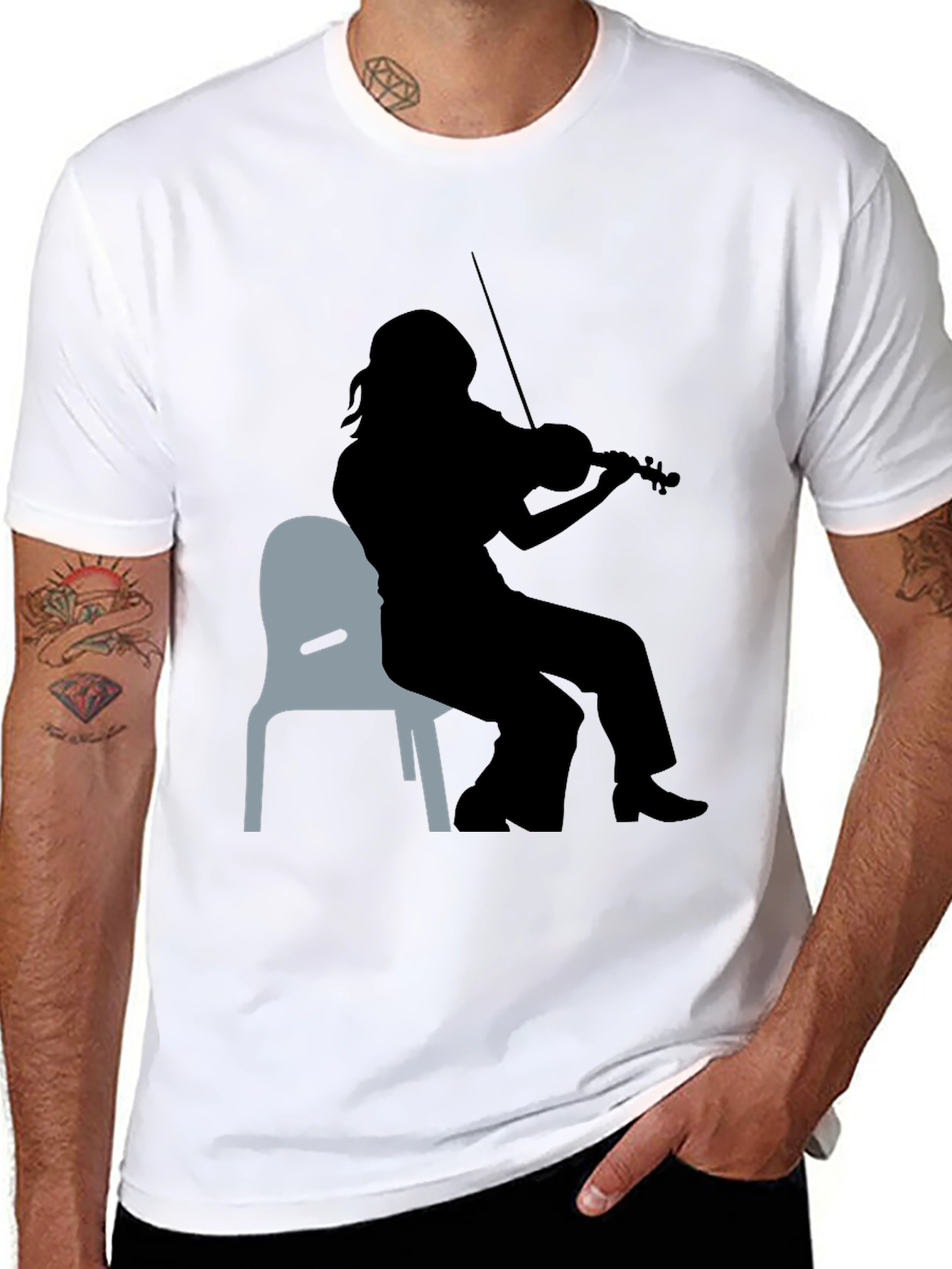 Black Violinist Silhouette Graphic Tee - Unisex Black T-Shirt view 8