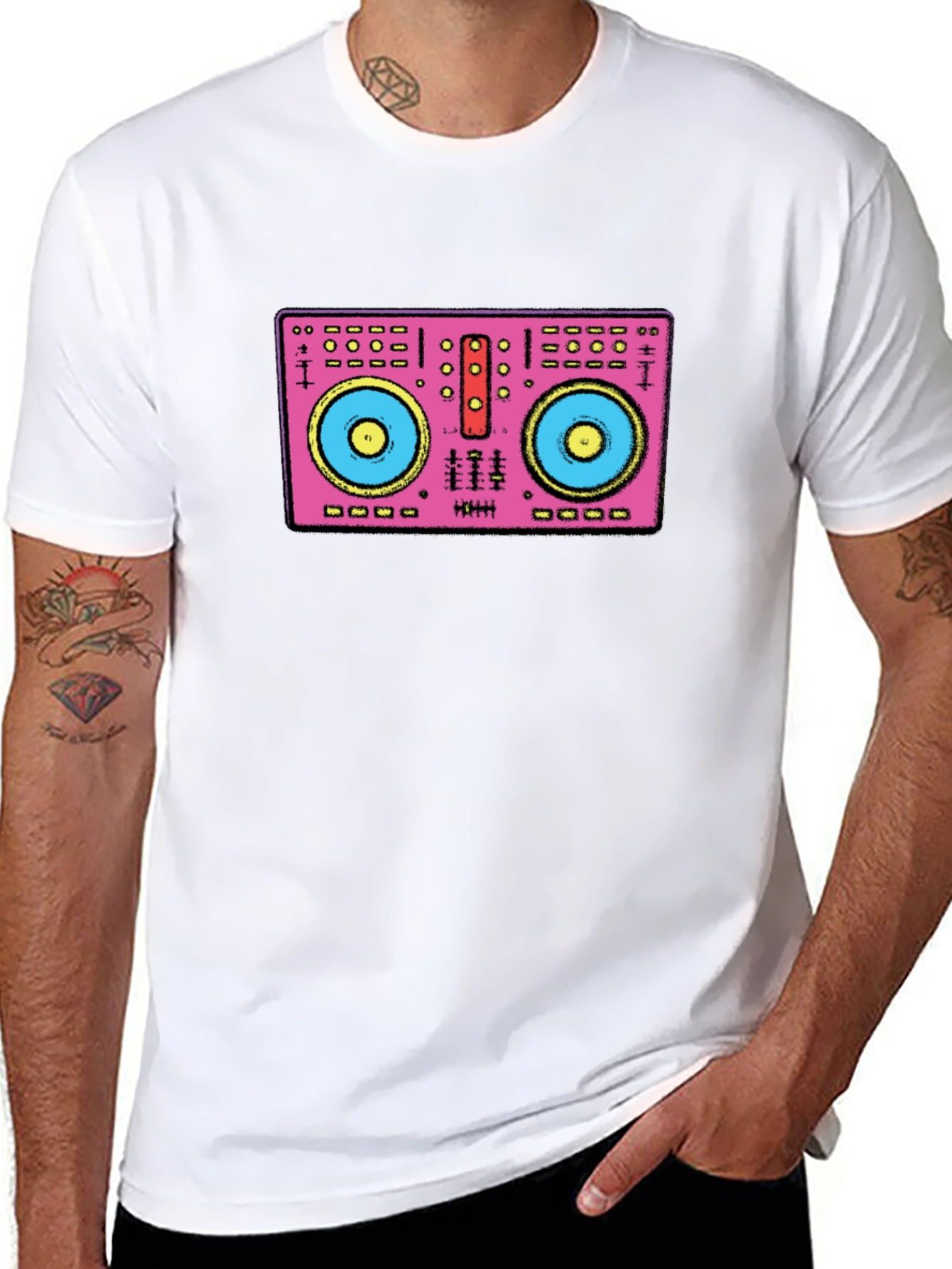 Black DJ Turntable Graphic Tee - Black Cotton T-Shirt view 8