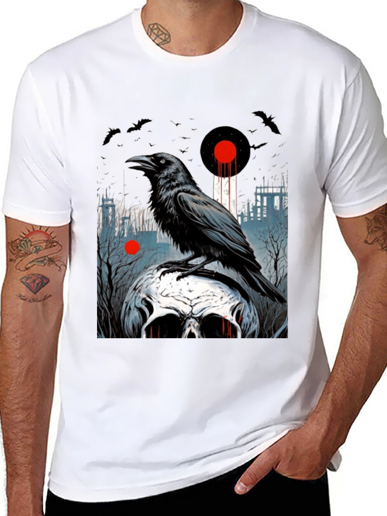 Black Raven Skull Graphic Tee - Dark Gothic Style view 8