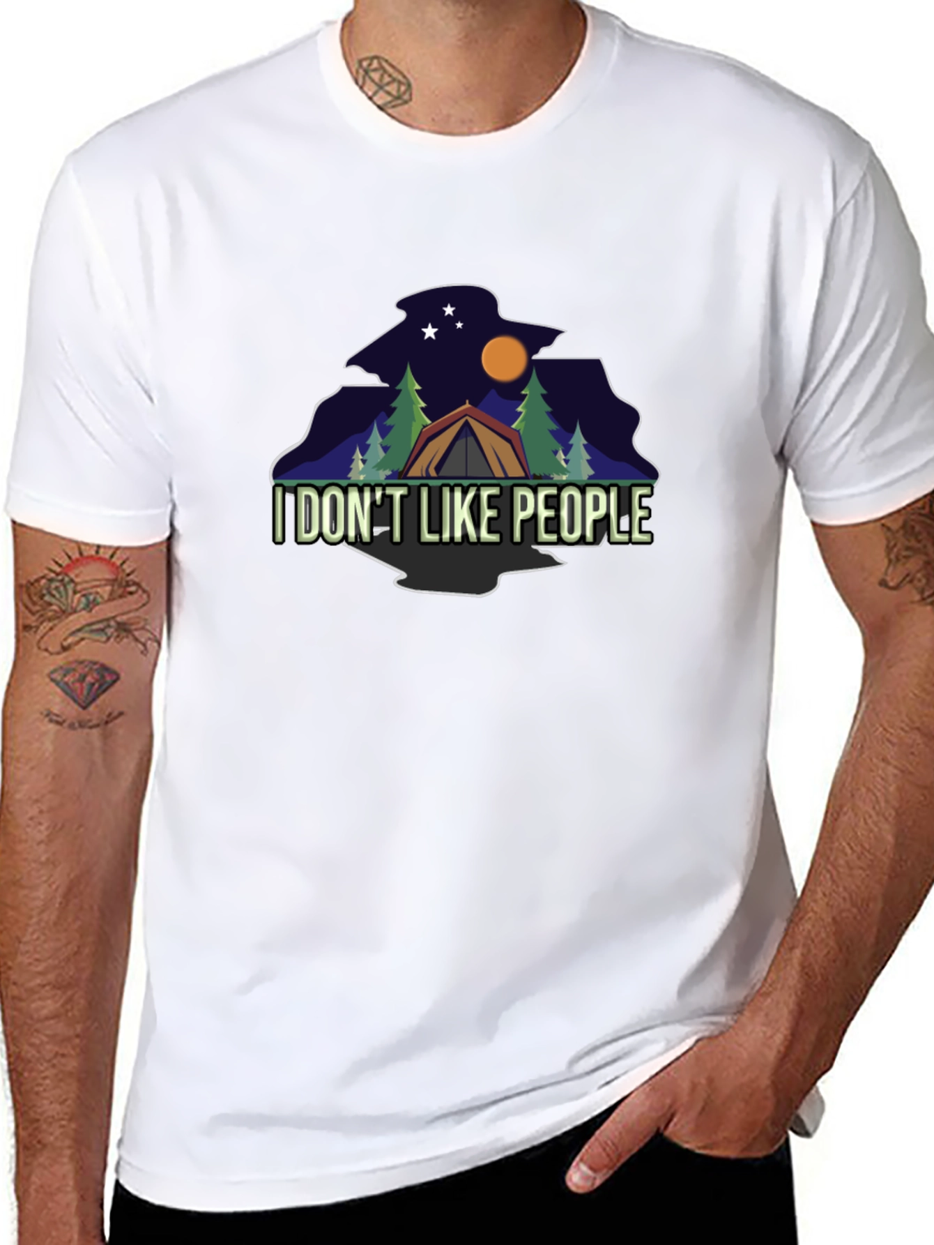 Black I DON'T LIKE PEOPLE Camping Black T-Shirt view 8