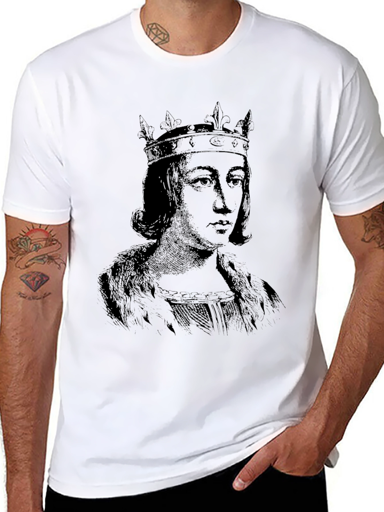 Black King Portrait Graphic Black T-Shirt view 8