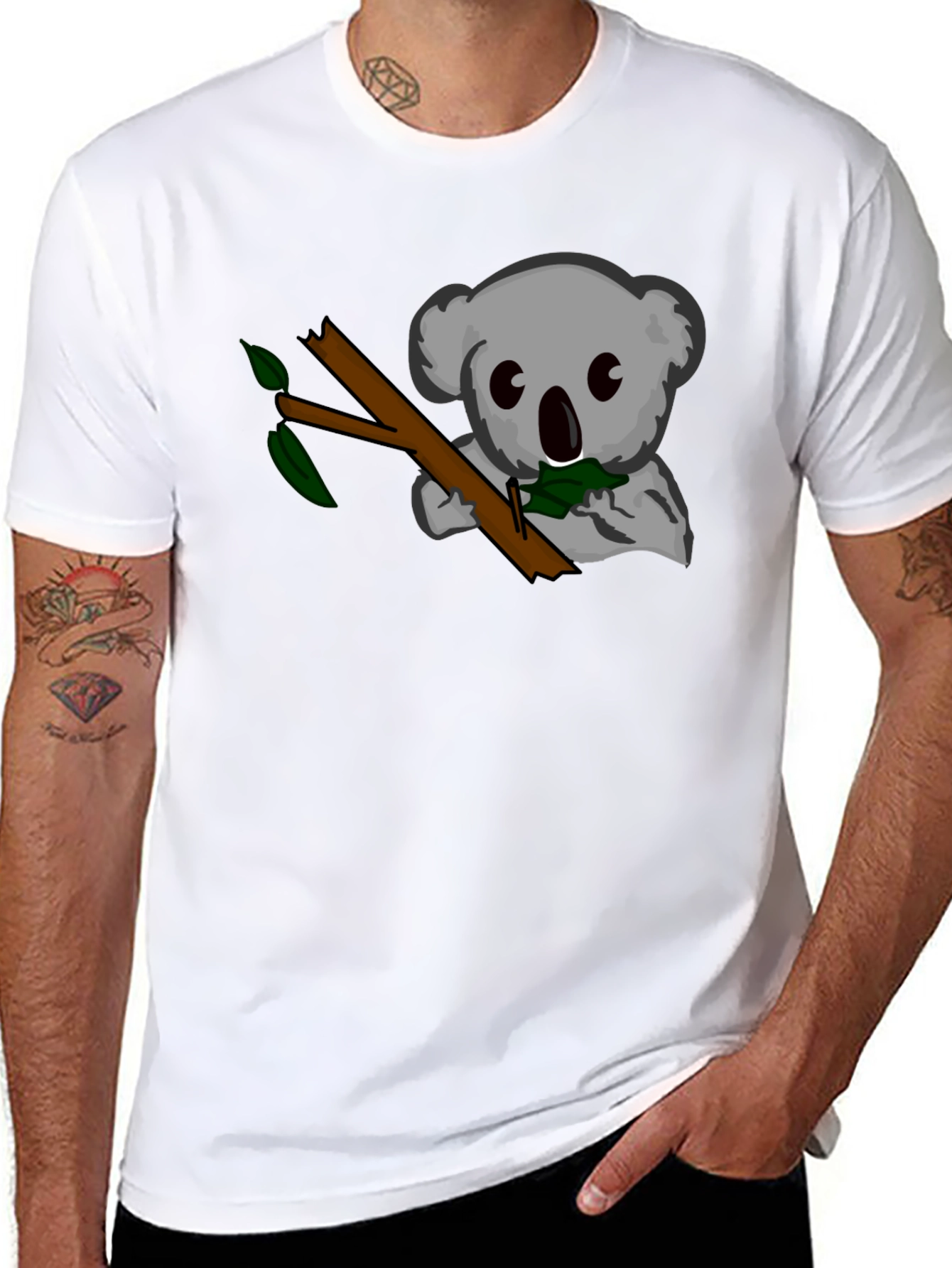 Black Koala Eats Leaves Black T-Shirt view 8