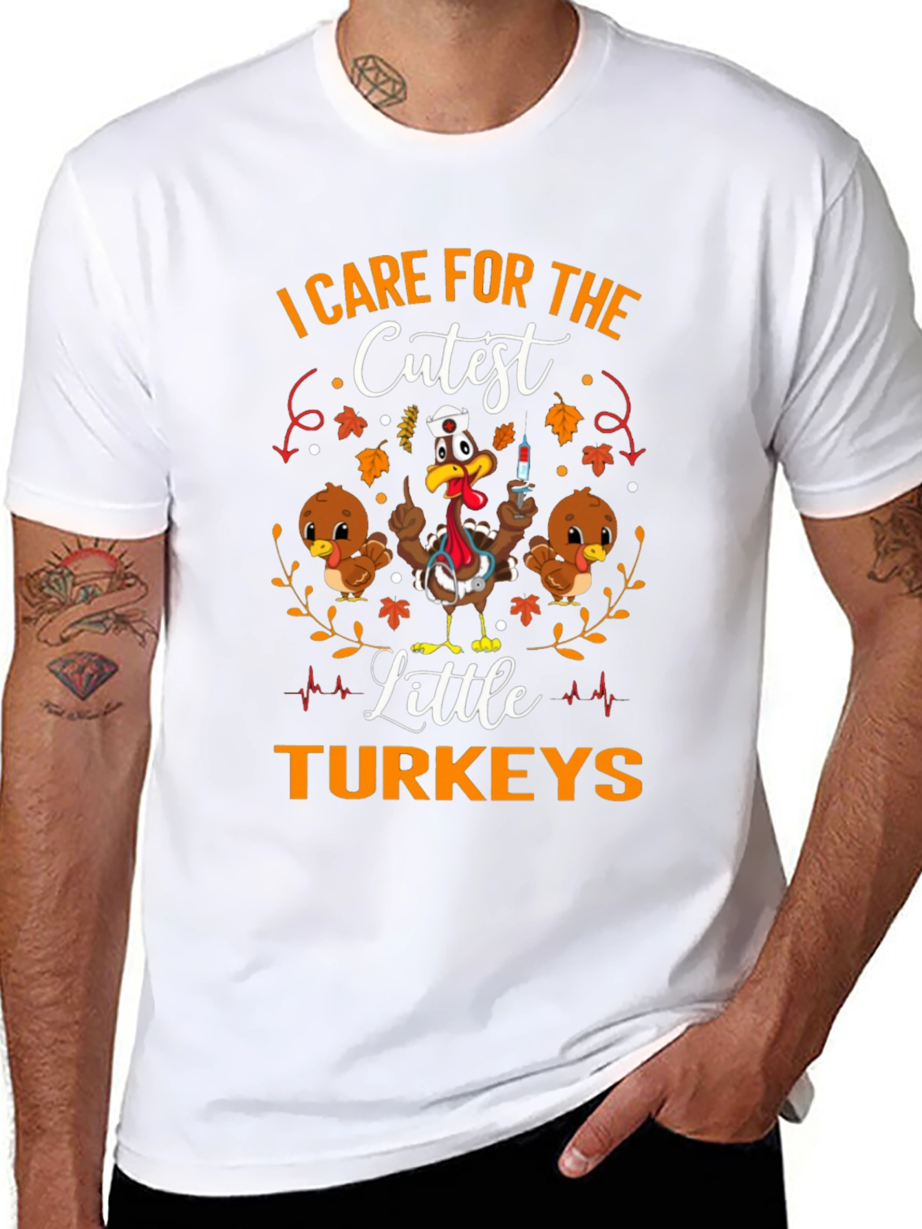 Black I Care For The Cutest Little Turkeys Graphic T-Shirt view 8