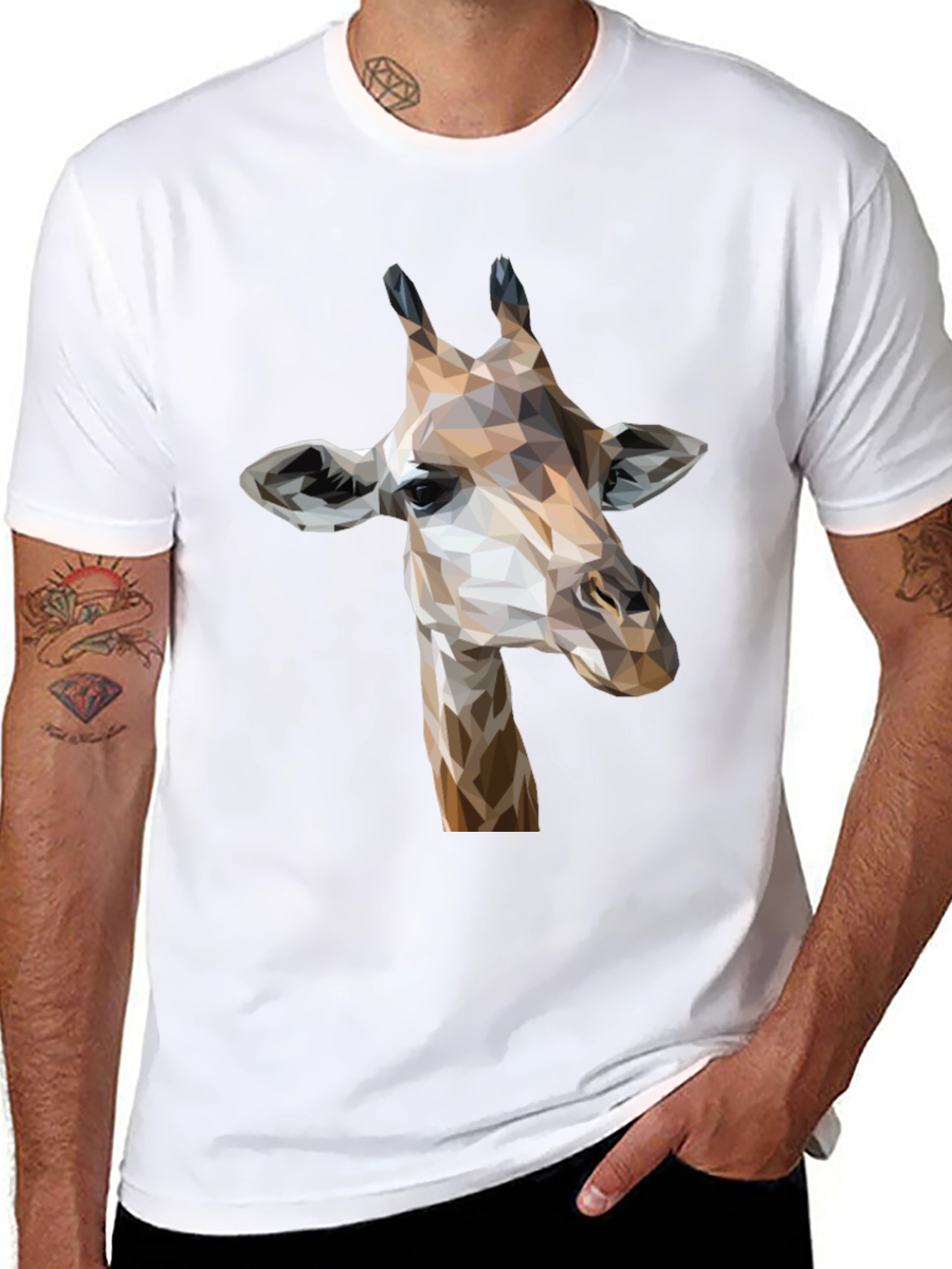 Black Geometric Giraffe Graphic Tee - Modern Animal Print Shirt view 8