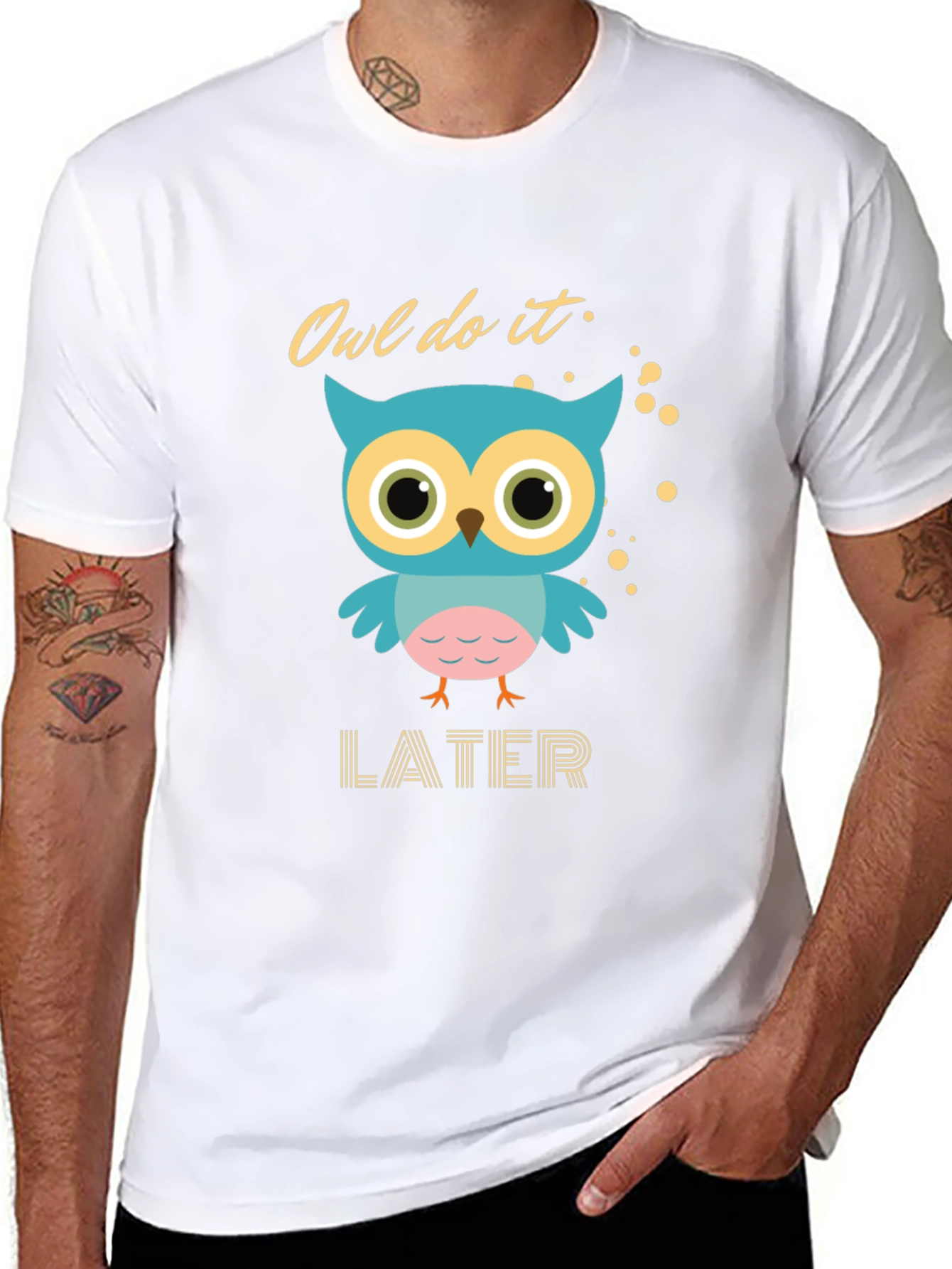 Black Owl Do It Later T-Shirt - Funny Bird Graphic Tee view 8