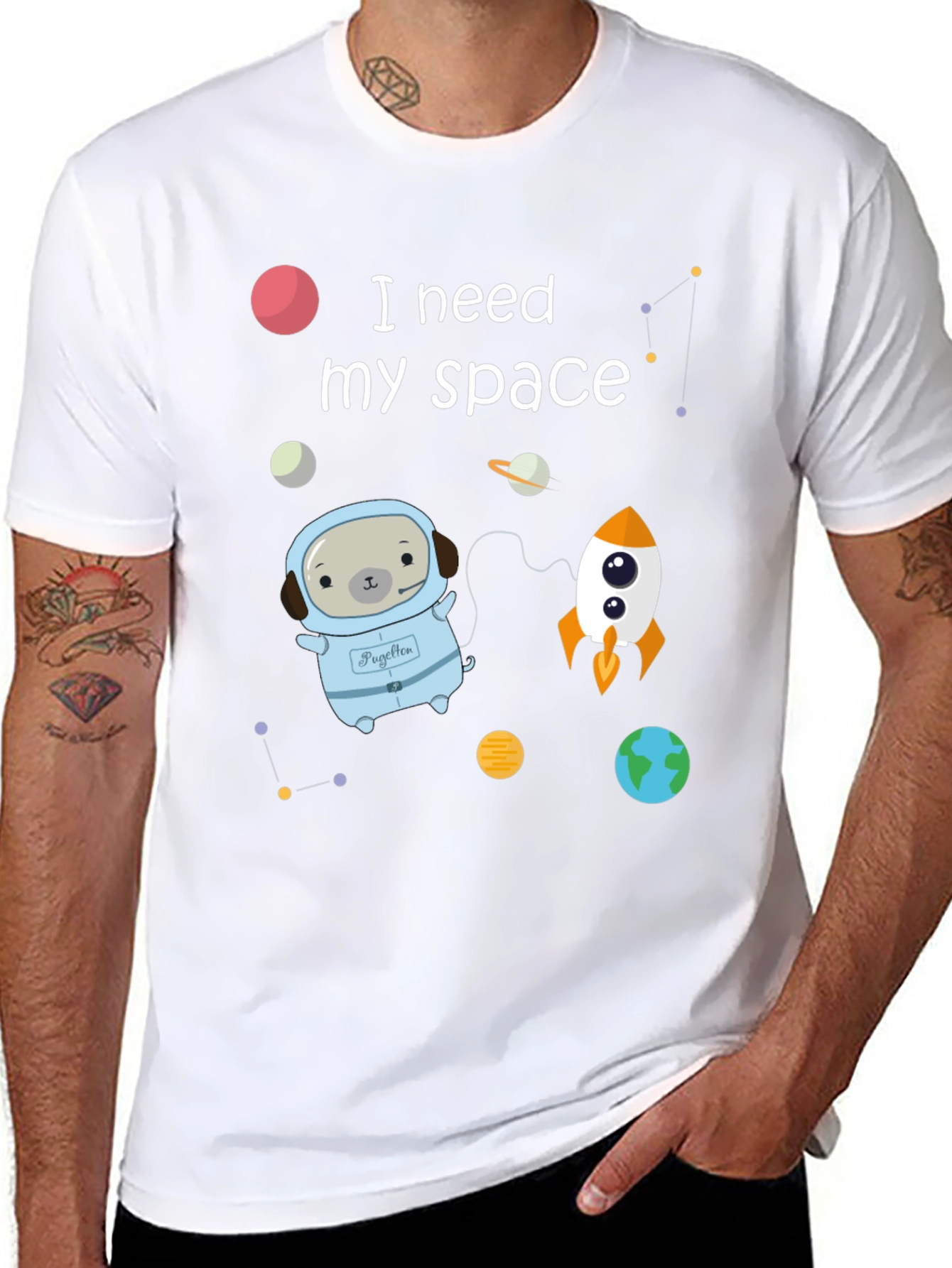 Black Space Pug T-Shirt view 8